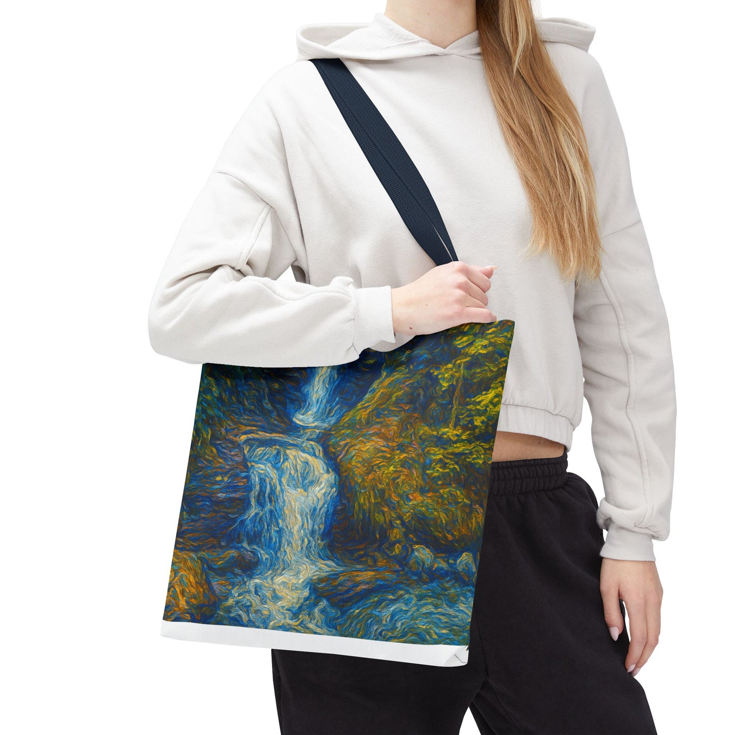 Nature-Inspired Tote Bag, Artistic Eco-Friendly Shopper, Waterfall Design, Reusable Market Bag, Gift for Nature Lovers