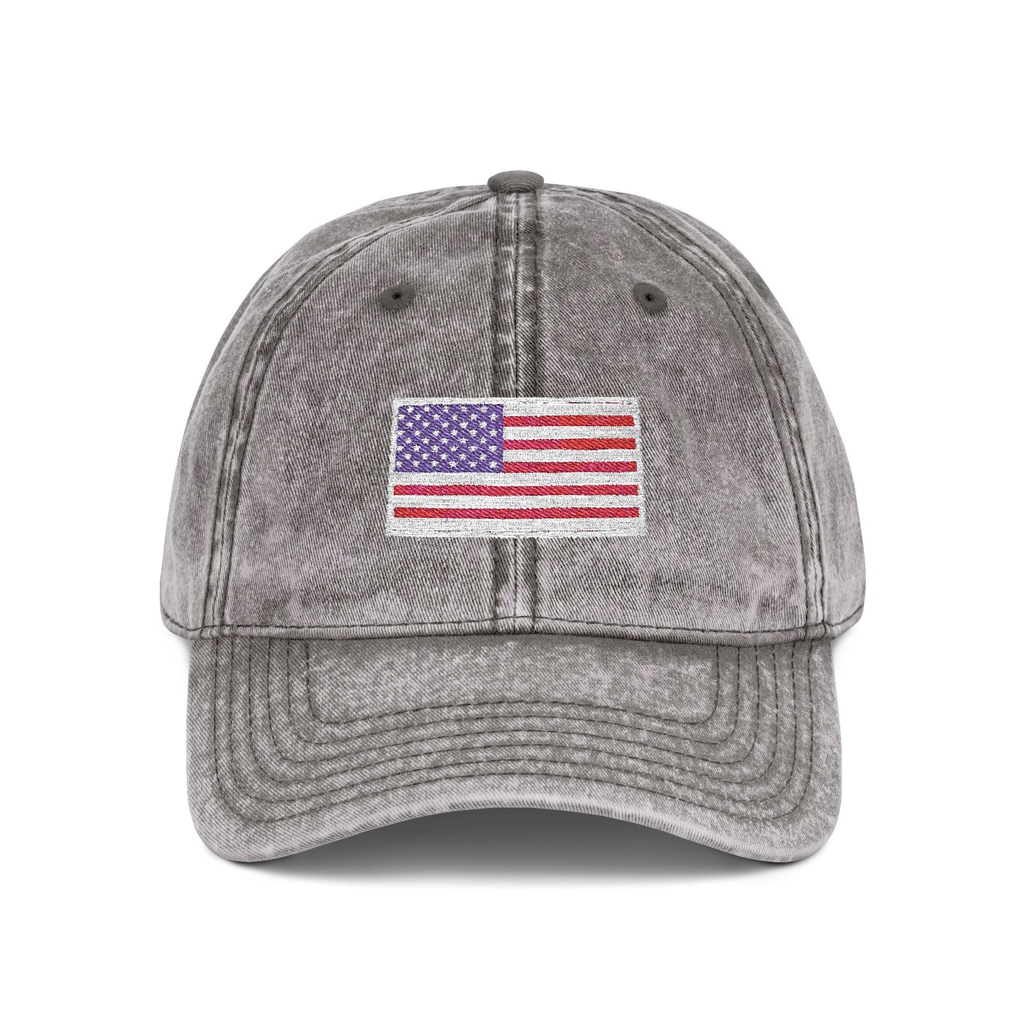 Embroidered Vintage Cap with USA Flag Design