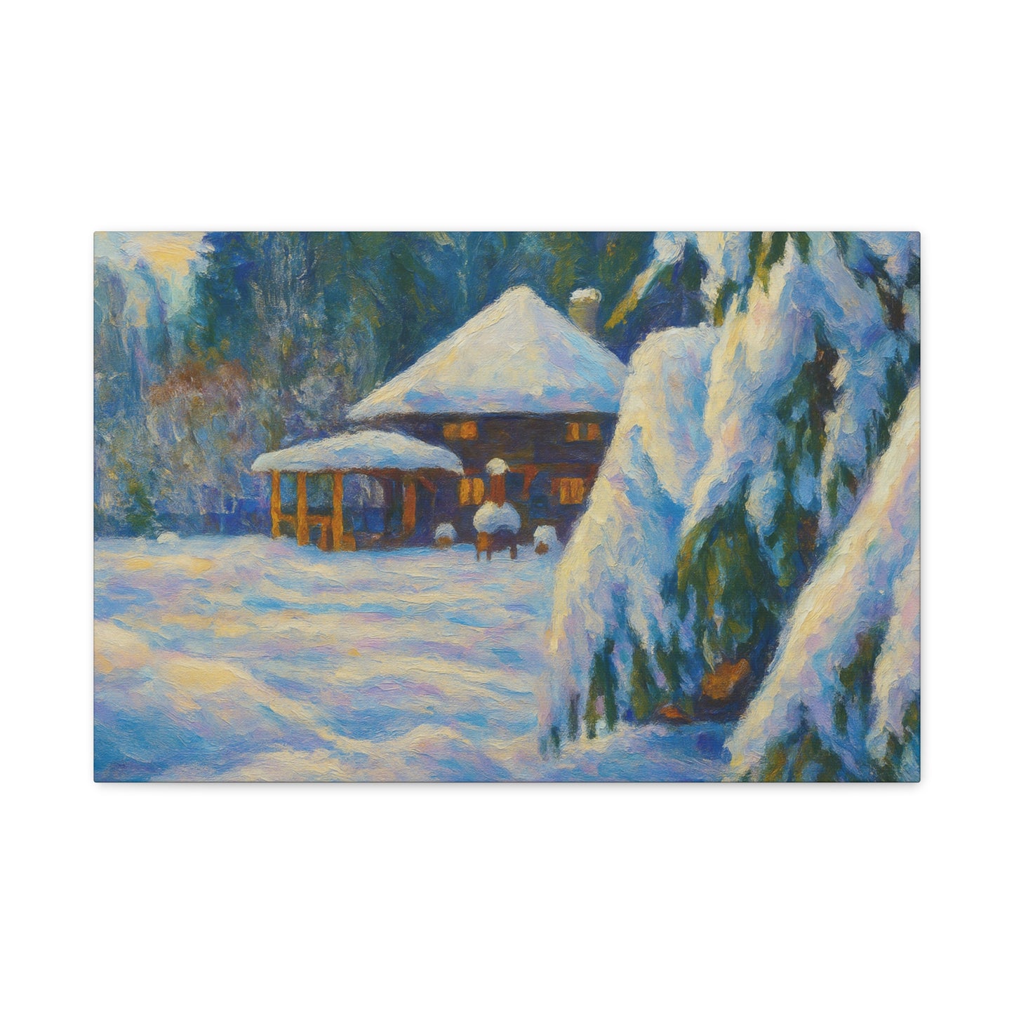 Winter Landscape Canvas Wall Art, Cozy Home Decor, Christmas Gift, Seasonal Artwork, Impressionist Style