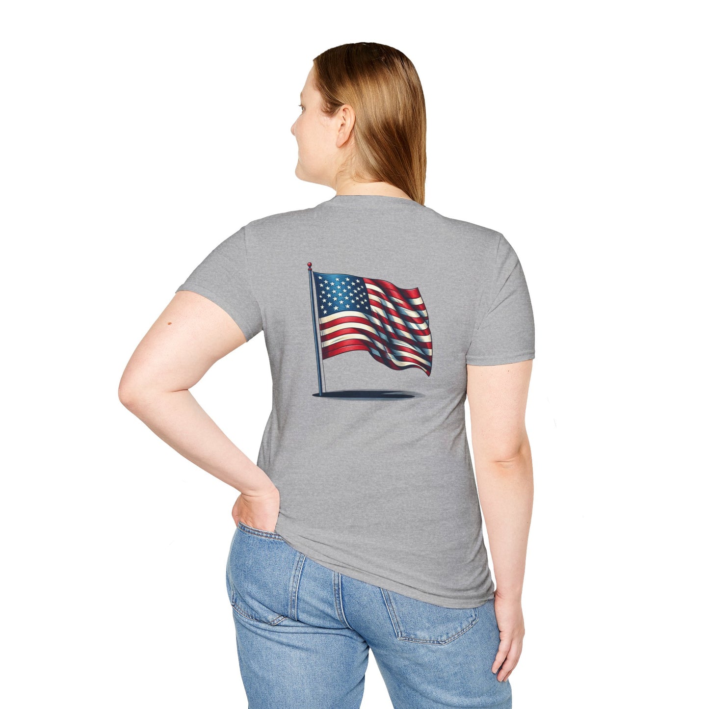 Patriotic Unisex Softstyle T-Shirt, American Flag Tee, USA Pride Shirt, Perfect for Independence Day, Casual Wear
