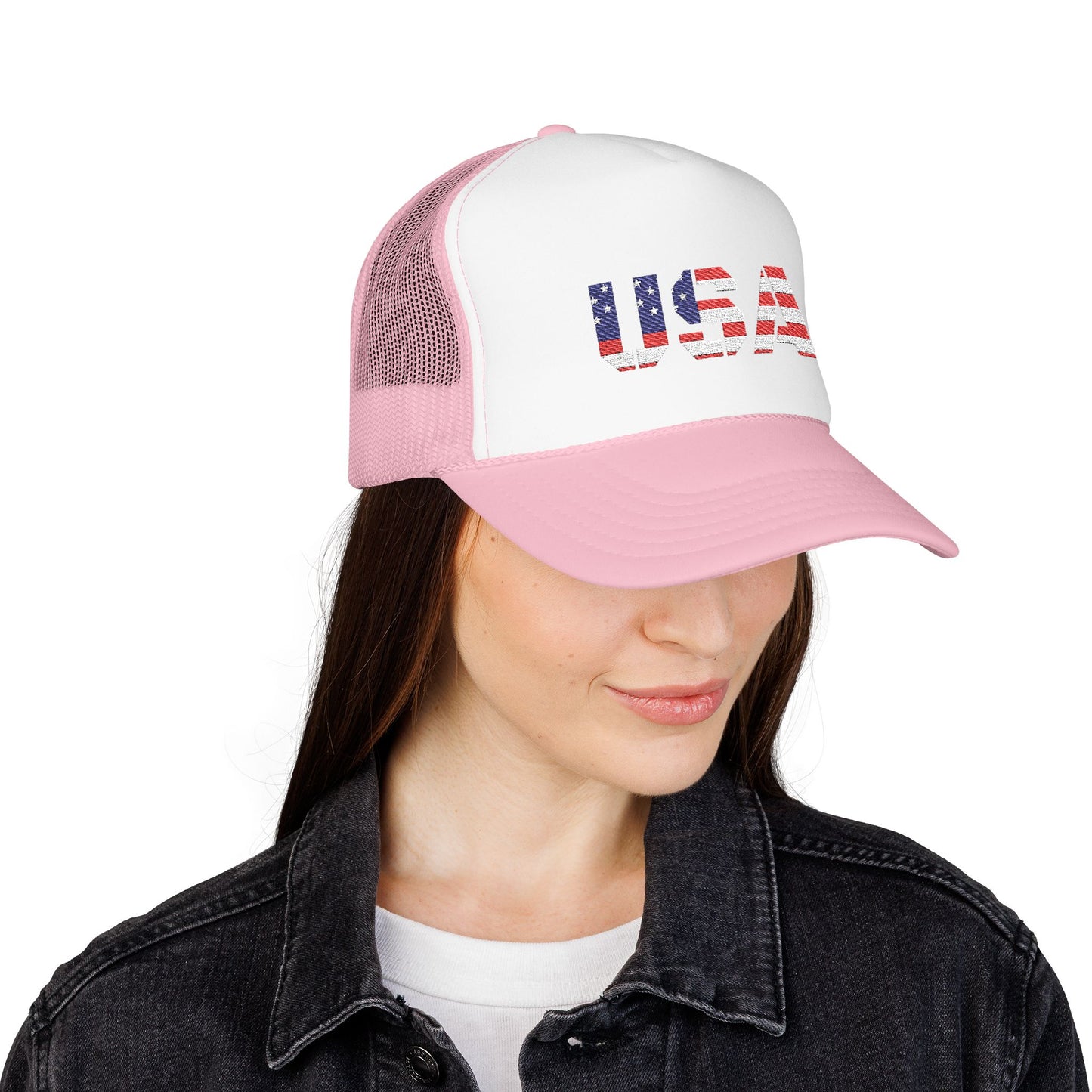 USA Flag Embroidered Foam Trucker Hat, Patriotic Cap, Red Mesh Hat, Summer Outdoor Gear, Festival Accessory, July 4th Gift