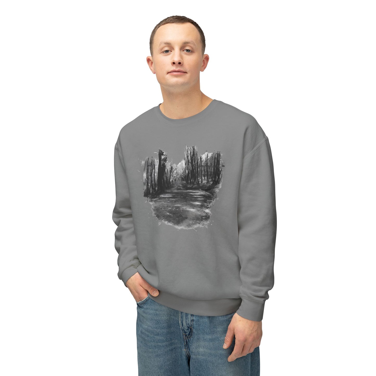 Scenic Minimalist Crewneck Sweatshirt - Cozy Art Tee for Nature Lovers, Gift for Her, Layering Essential, Perfect for Fall, Everyday Wear