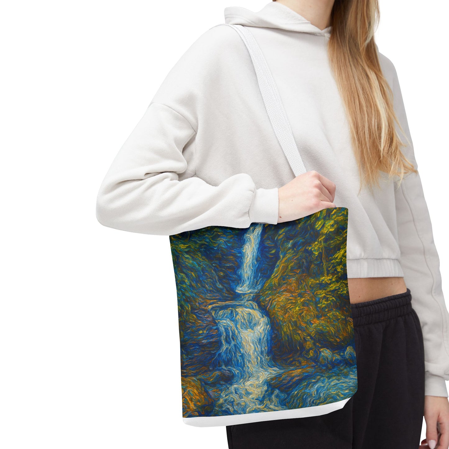 Nature-Inspired Tote Bag, Artistic Eco-Friendly Shopper, Waterfall Design, Reusable Market Bag, Gift for Nature Lovers