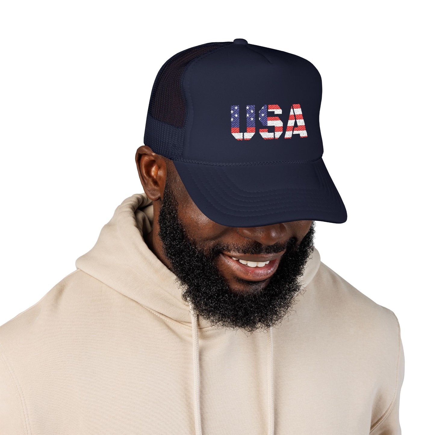 USA Flag Embroidered Foam Trucker Hat, Patriotic Cap, Red Mesh Hat, Summer Outdoor Gear, Festival Accessory, July 4th Gift