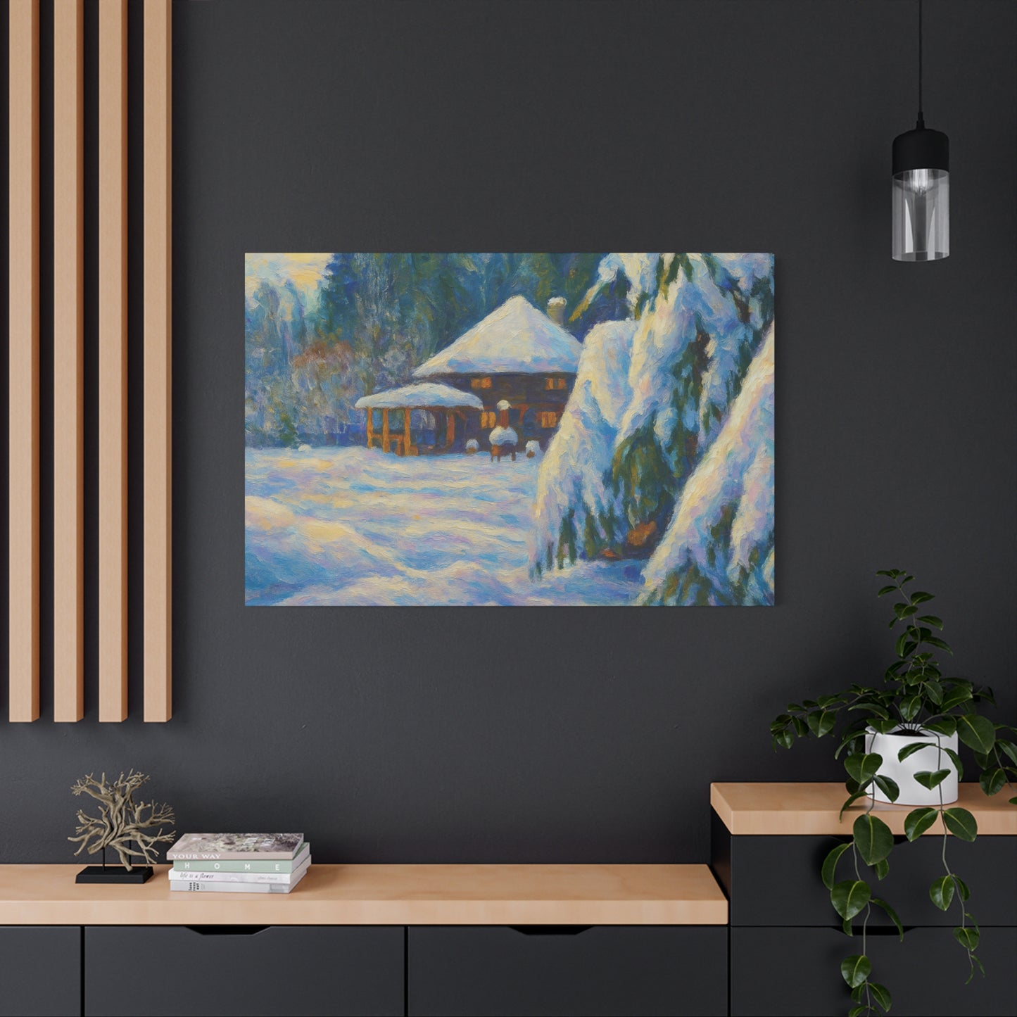 Winter Landscape Canvas Wall Art, Cozy Home Decor, Christmas Gift, Seasonal Artwork, Impressionist Style