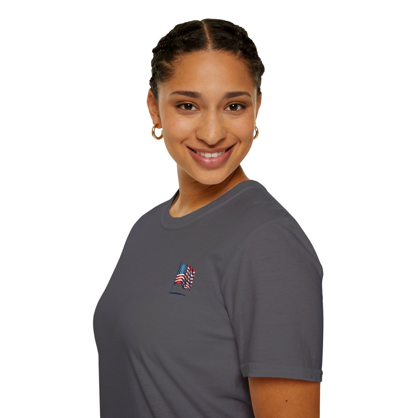Patriotic Unisex Softstyle T-Shirt, American Flag Tee, USA Pride Shirt, Perfect for Independence Day, Casual Wear