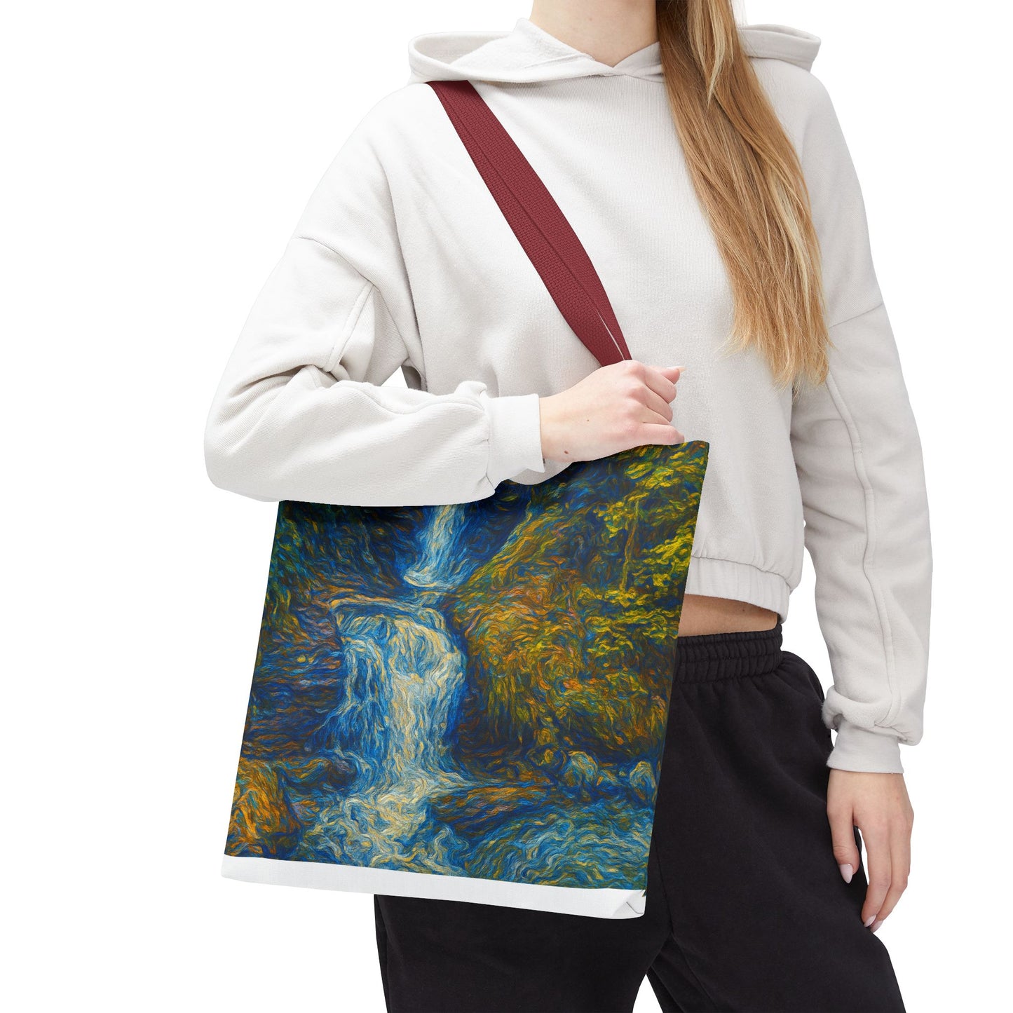 Nature-Inspired Tote Bag, Artistic Eco-Friendly Shopper, Waterfall Design, Reusable Market Bag, Gift for Nature Lovers