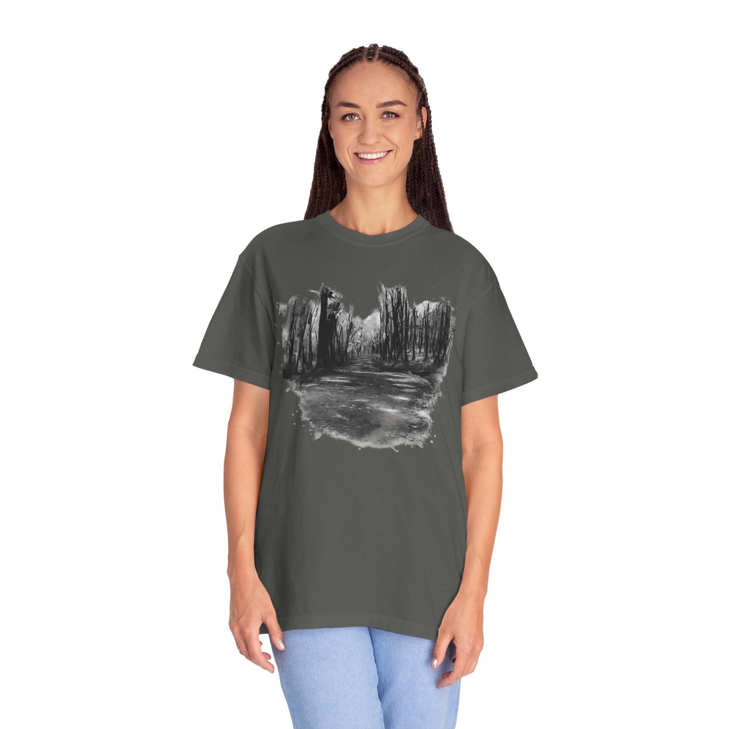 Artistic Forest Scene T-shirt | Nature Lover Gift, Outdoor Adventure Tee, Eco-Friendly Fashion, Vintage Inspired Clothing, Unisex Gift