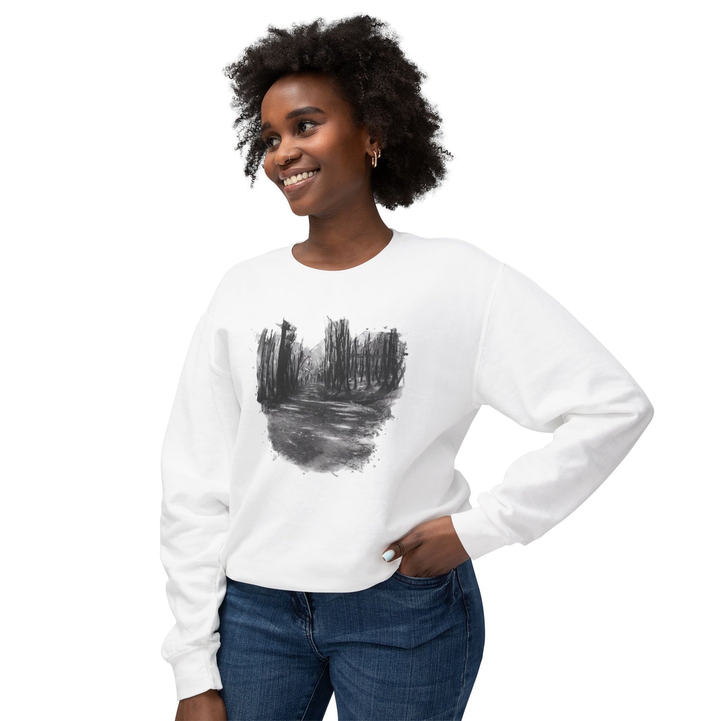 Scenic Minimalist Crewneck Sweatshirt - Cozy Art Tee for Nature Lovers, Gift for Her, Layering Essential, Perfect for Fall, Everyday Wear
