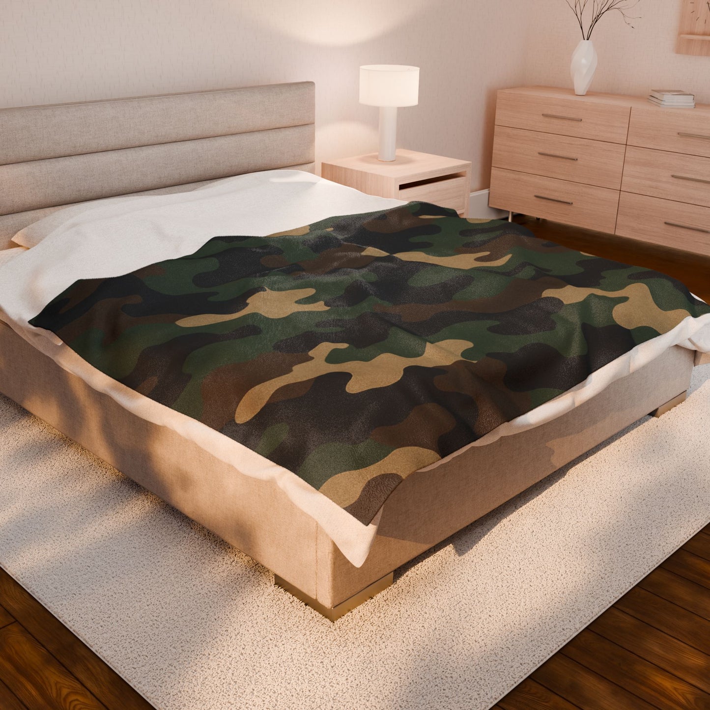 Cozy Camouflage Velveteen Plush Blanket | Ideal for Campouts, Living Room Decor, Gift for Him, Outdoor Adventures, Soft Throw