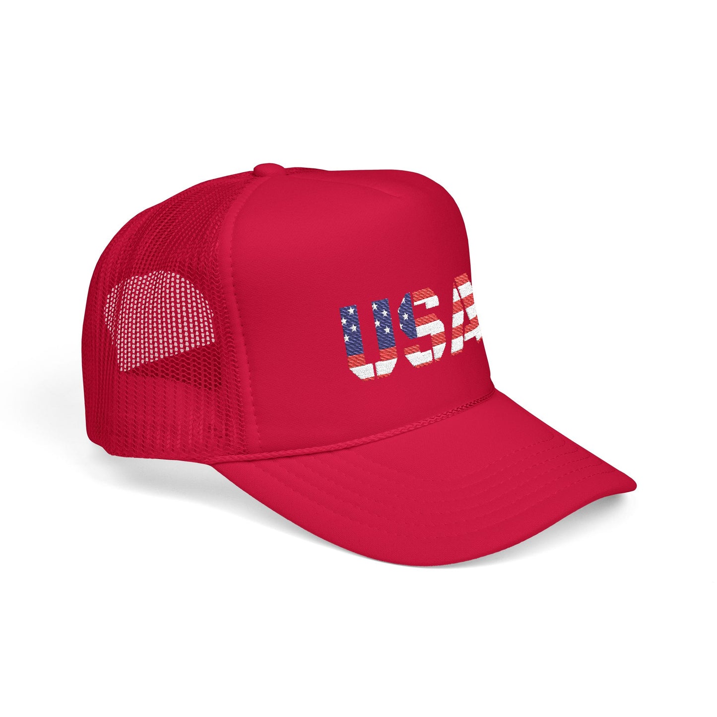 USA Flag Embroidered Foam Trucker Hat, Patriotic Cap, Red Mesh Hat, Summer Outdoor Gear, Festival Accessory, July 4th Gift