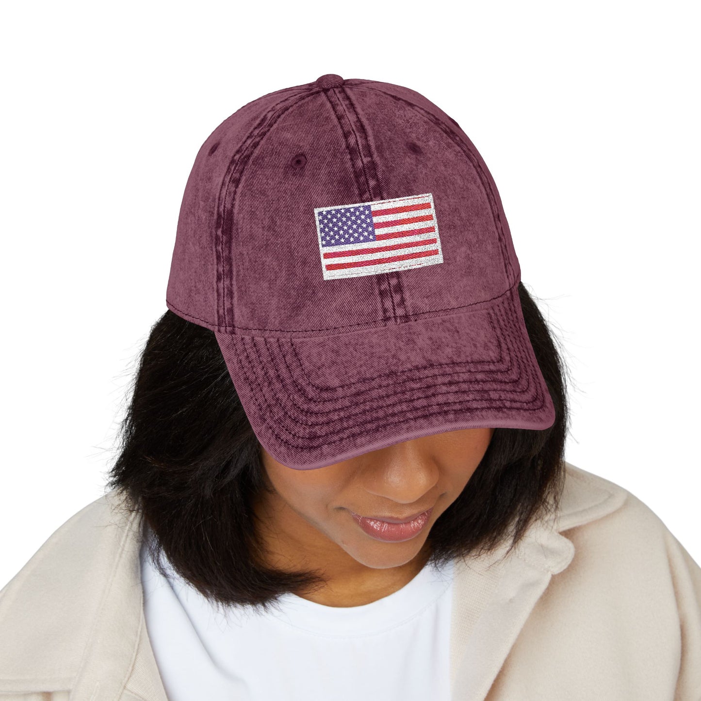 Embroidered Vintage Cap with USA Flag Design