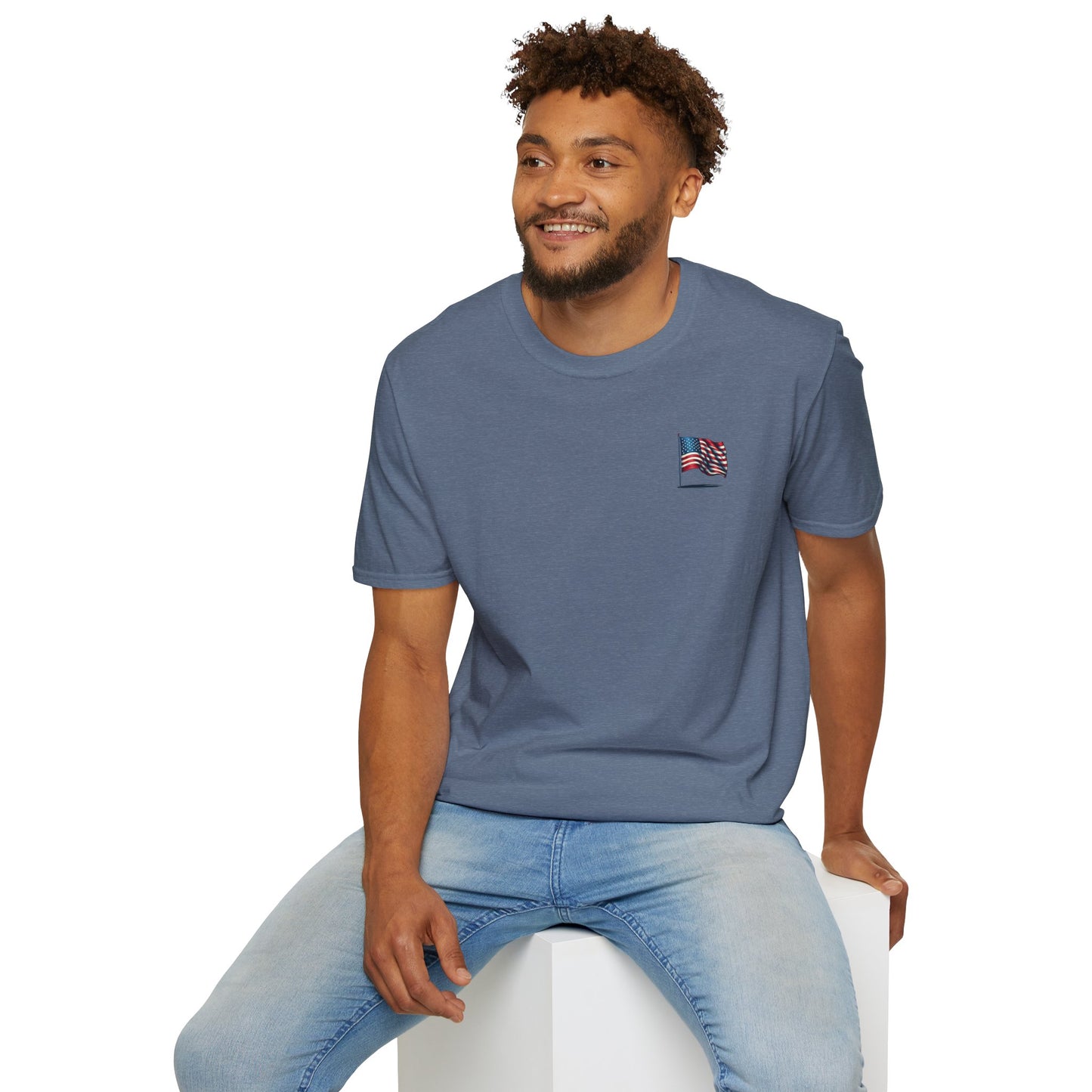 Patriotic Unisex Softstyle T-Shirt, American Flag Tee, USA Pride Shirt, Perfect for Independence Day, Casual Wear