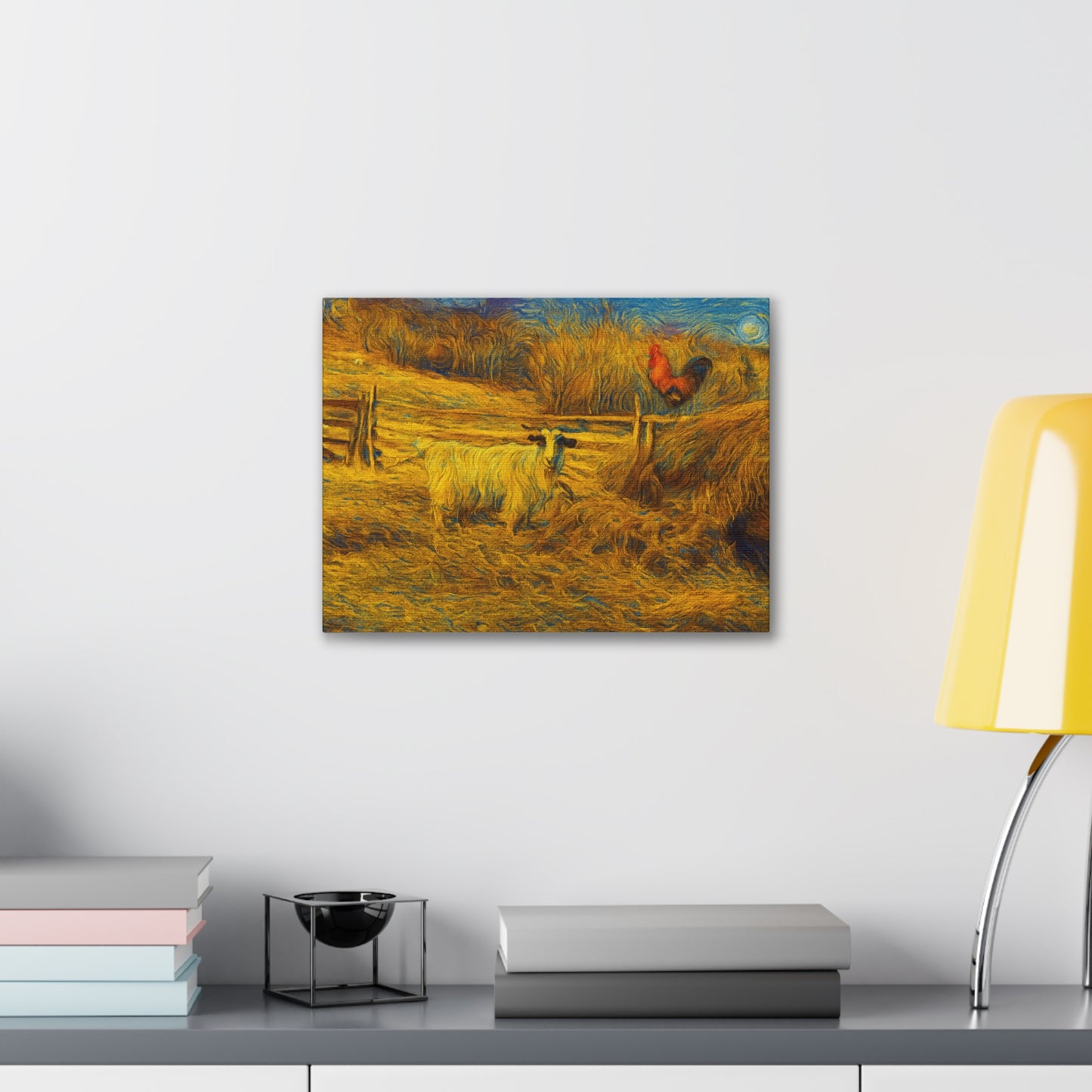 Farmhouse Canvas Wall Art - Rustic Animal Decor, Goat and Rooster Painting, Country Home, Farmhouse Style, Gift for Farmers
