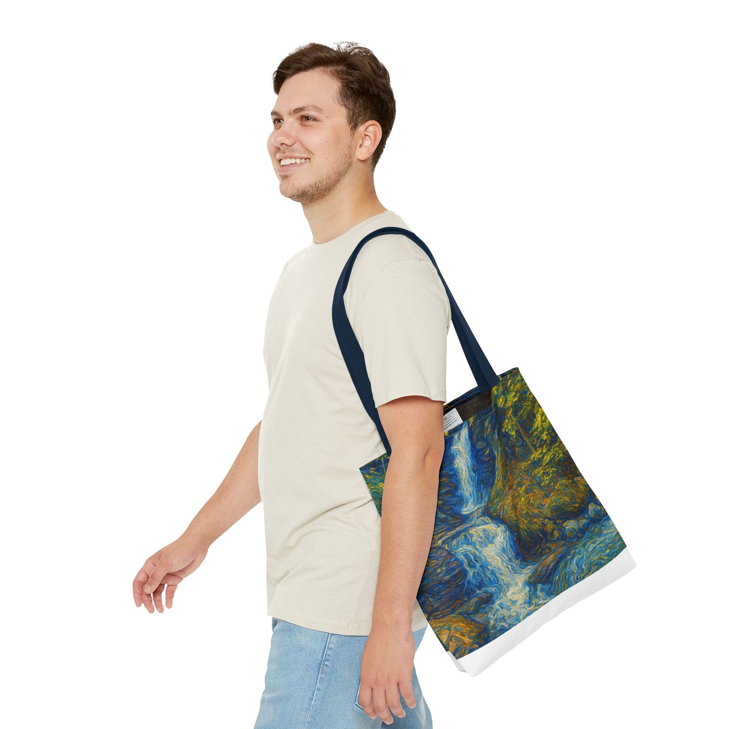 Nature-Inspired Tote Bag, Artistic Eco-Friendly Shopper, Waterfall Design, Reusable Market Bag, Gift for Nature Lovers