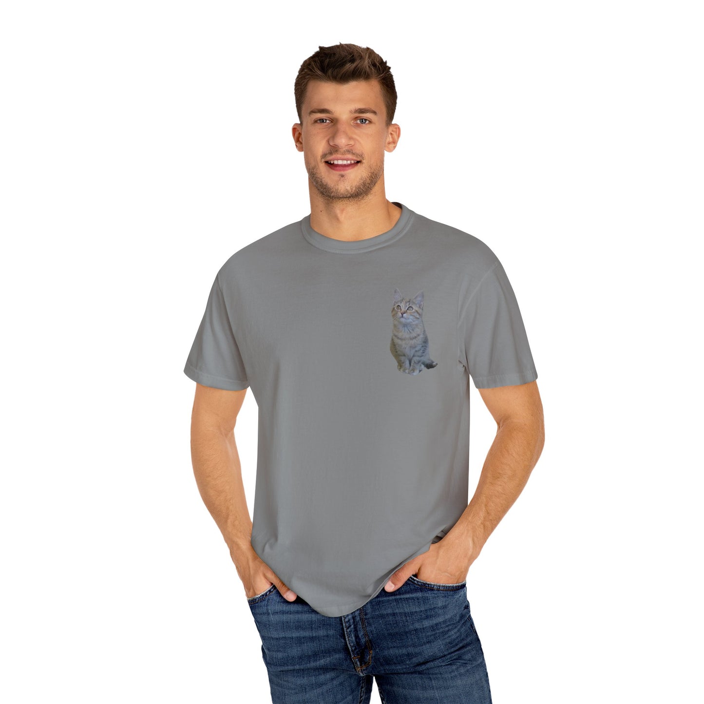 Whimsical Cat Pocket T-Shirt for Cat Lovers