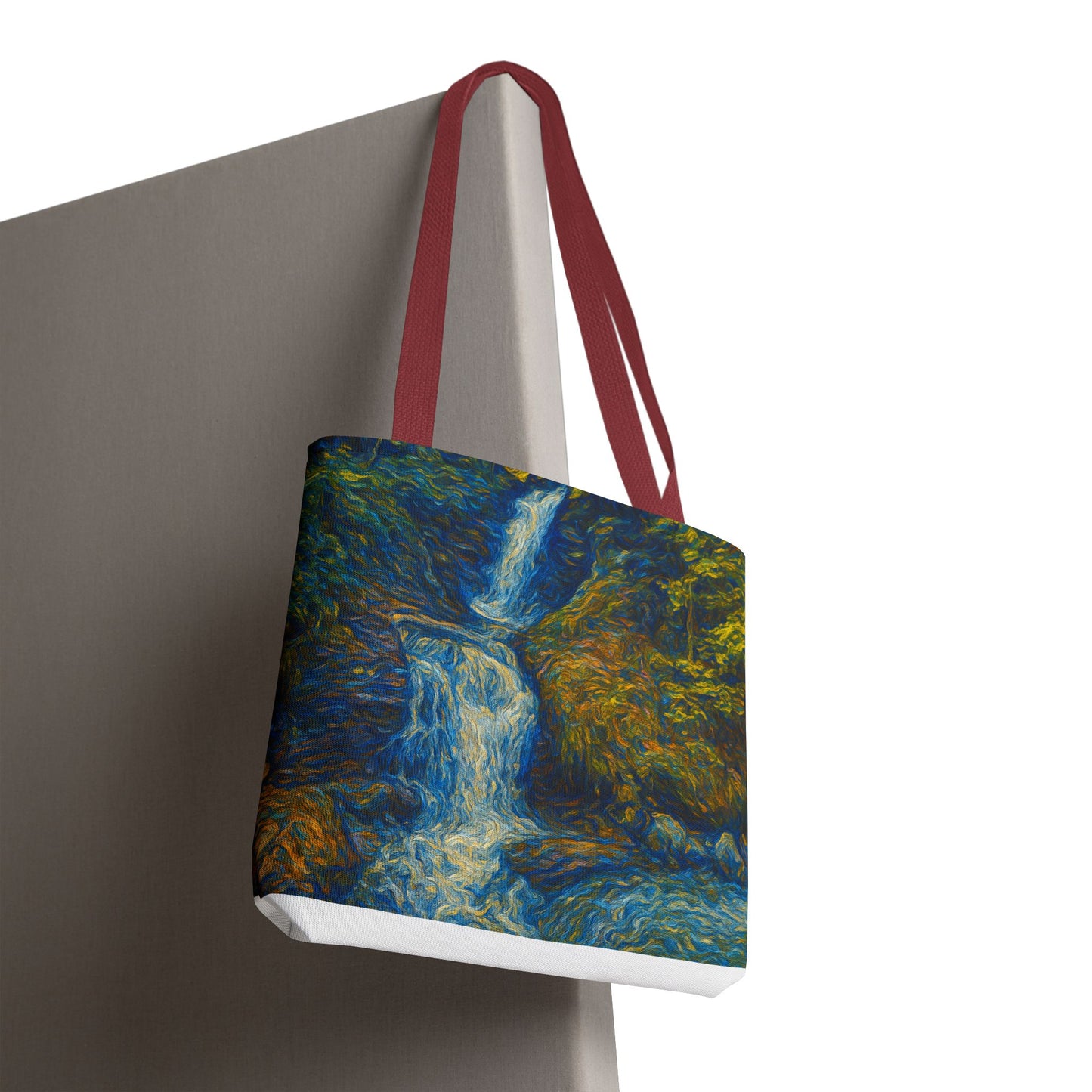 Nature-Inspired Tote Bag, Artistic Eco-Friendly Shopper, Waterfall Design, Reusable Market Bag, Gift for Nature Lovers