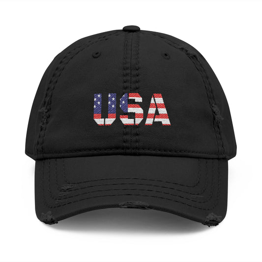 Embroidered Distressed Dad Hat, Vintage Style USA Casual Cap, Unisex Gift for Dad, USA Pride Hat for Holidays