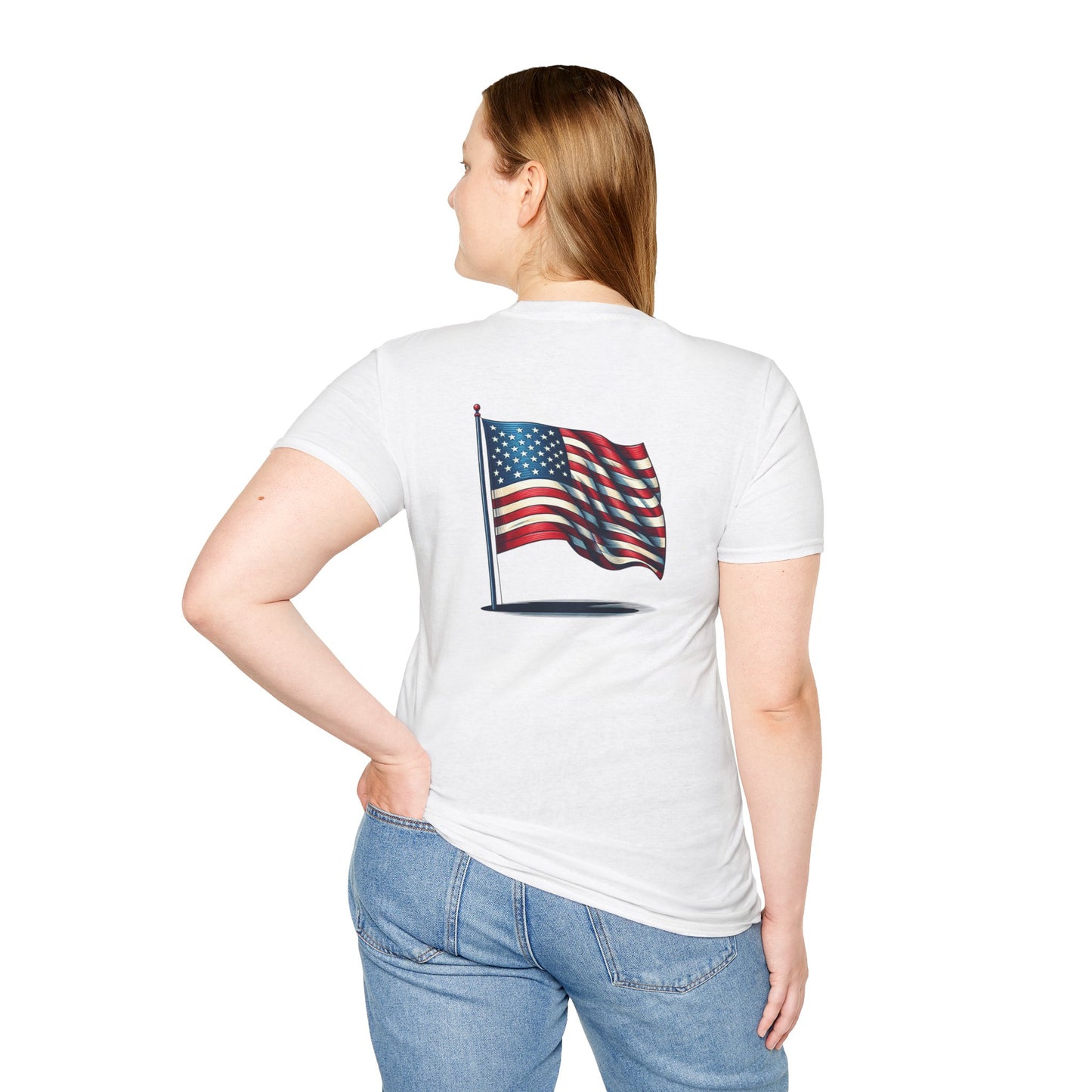 Patriotic Unisex Softstyle T-Shirt, American Flag Tee, USA Pride Shirt, Perfect for Independence Day, Casual Wear