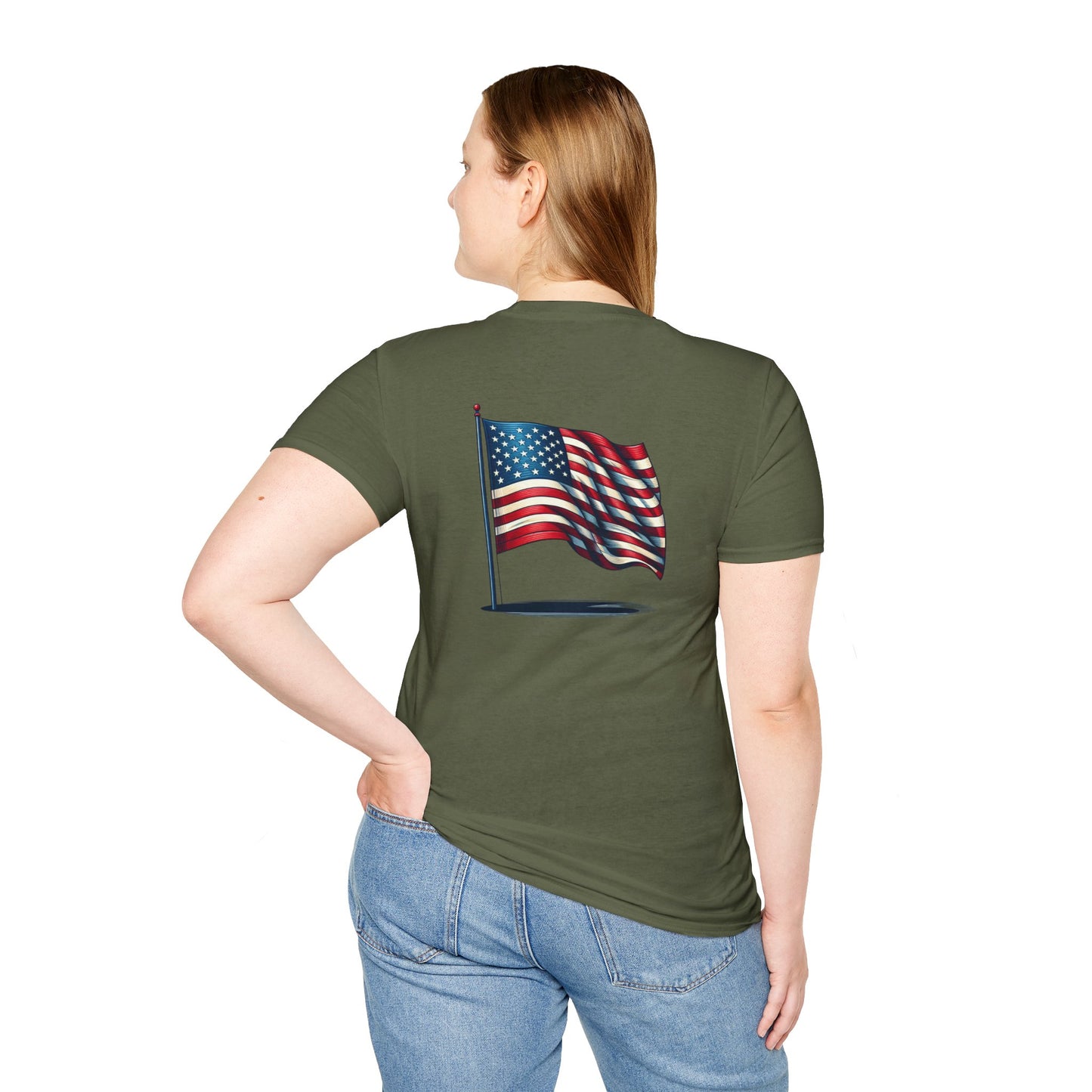 Patriotic Unisex Softstyle T-Shirt, American Flag Tee, USA Pride Shirt, Perfect for Independence Day, Casual Wear