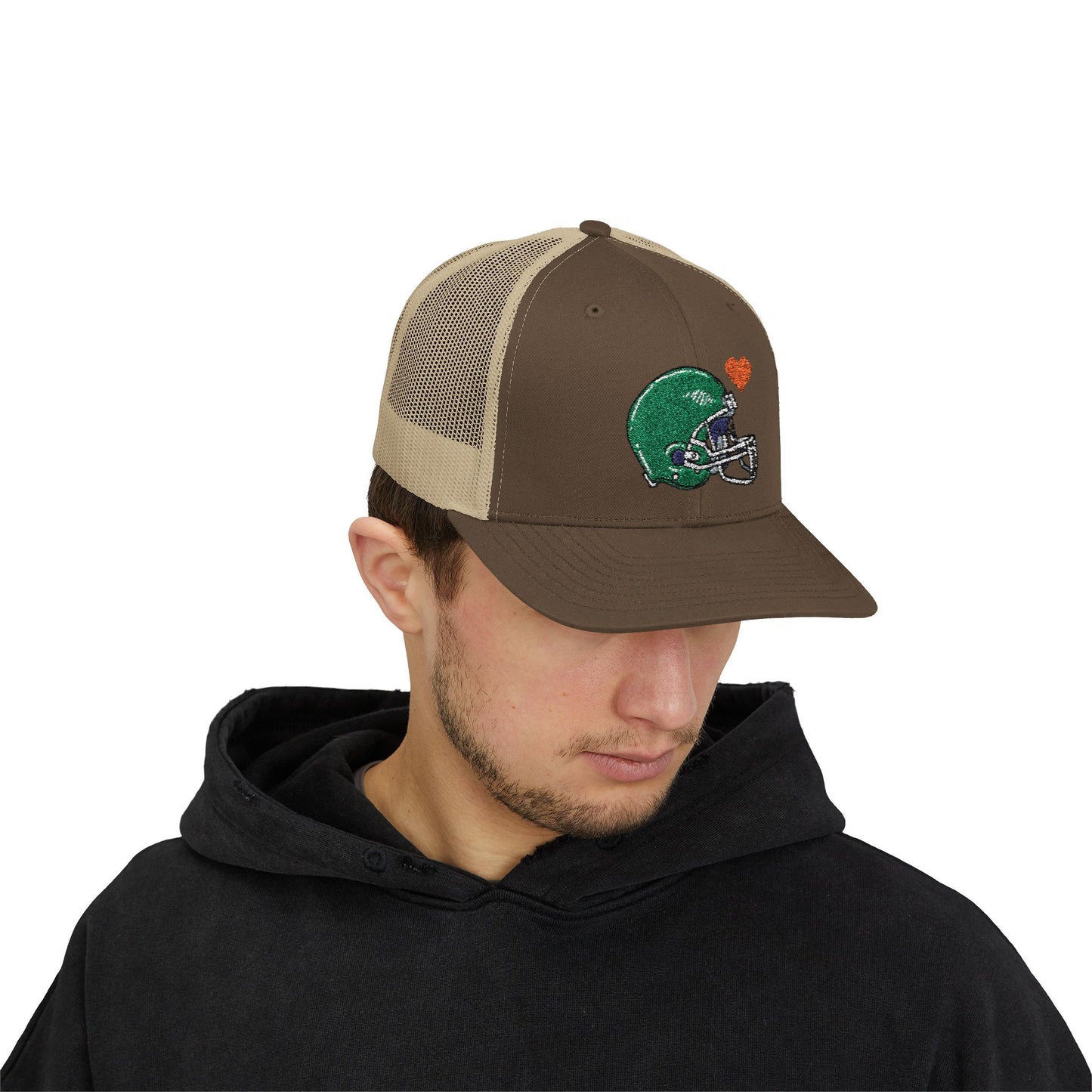 Snapback Trucker Cap with Football Heart Design - Perfect for Sports Fans, Gifts for Gamers, Casual Outings, Tailgating, and Team Spirit