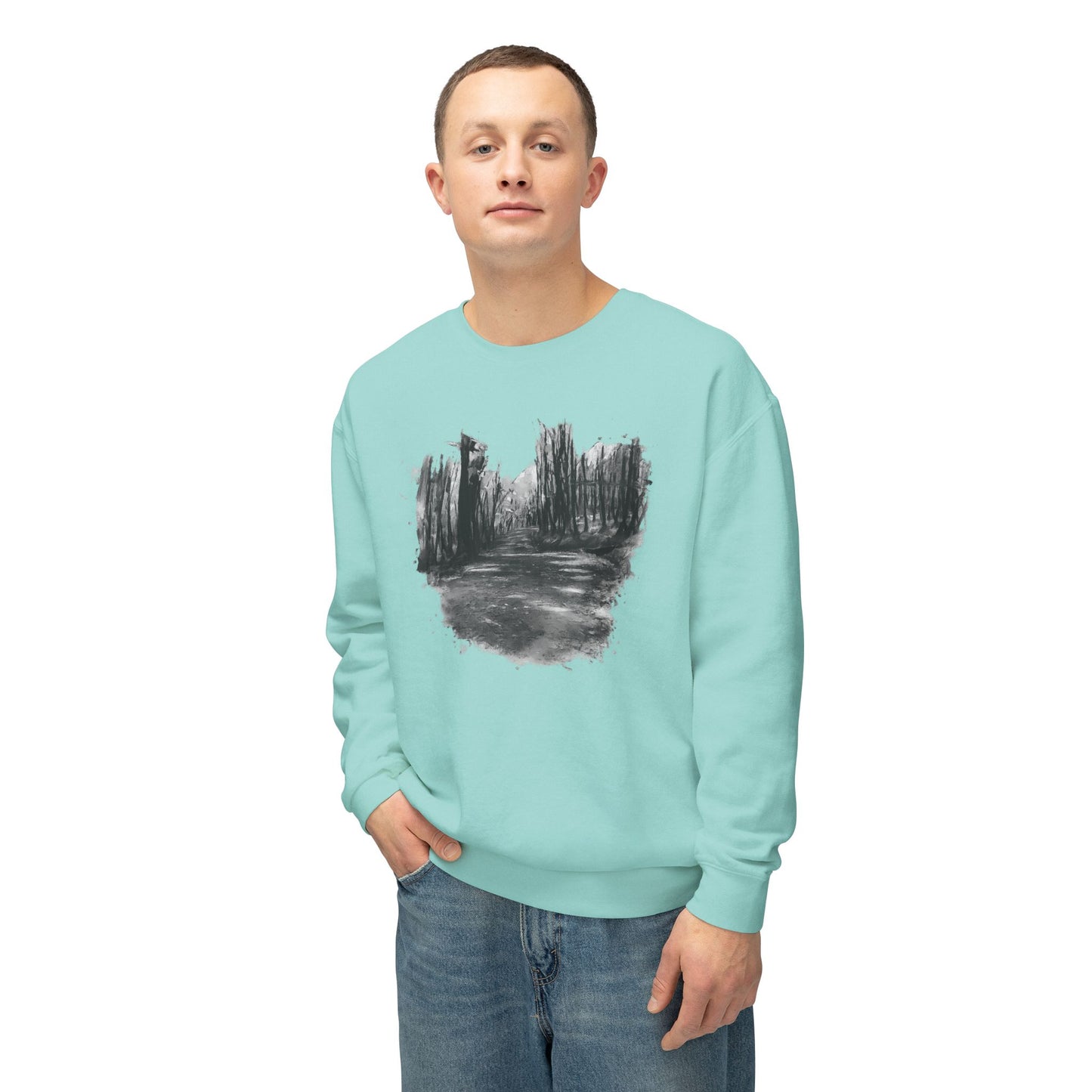 Scenic Minimalist Crewneck Sweatshirt - Cozy Art Tee for Nature Lovers, Gift for Her, Layering Essential, Perfect for Fall, Everyday Wear