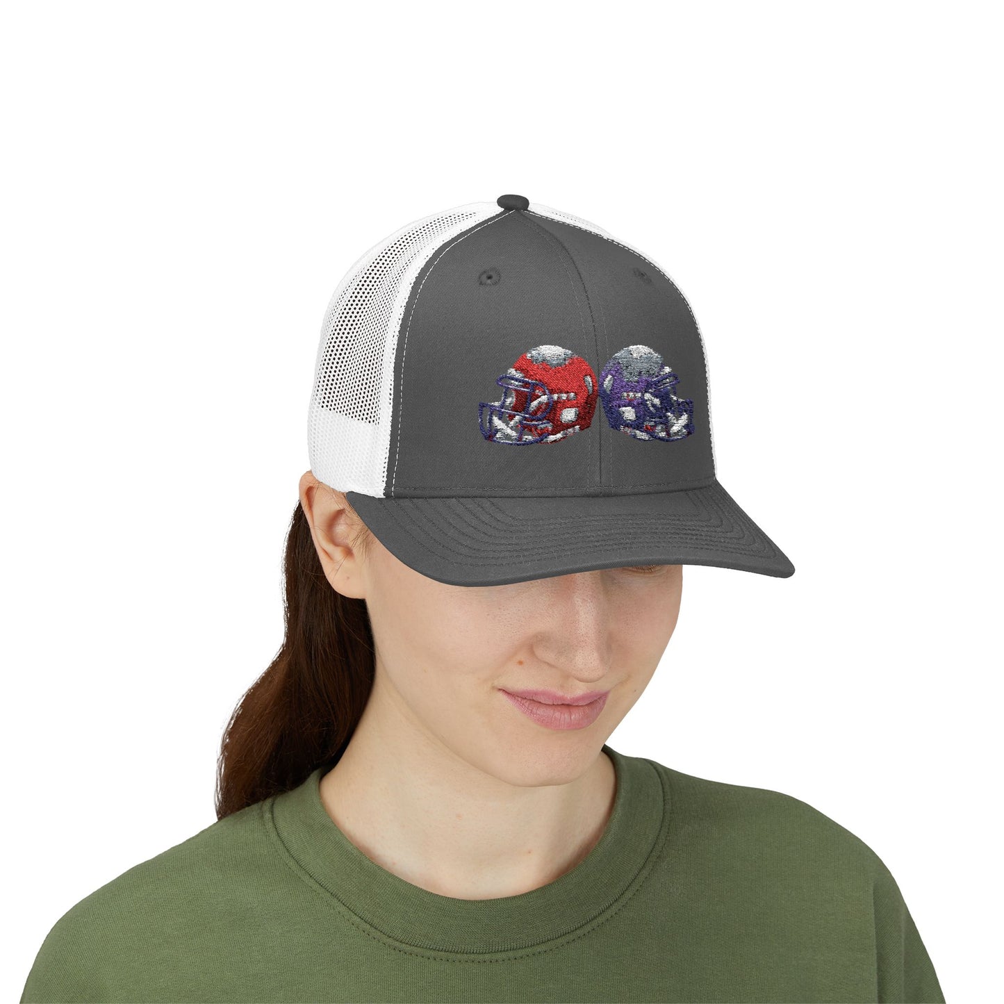 Sporty Snapback Trucker Cap with Football Helmets, Baseball Cap, Outdoor Activity Hat, Gift for Sports Fans, Team Spirit Wear