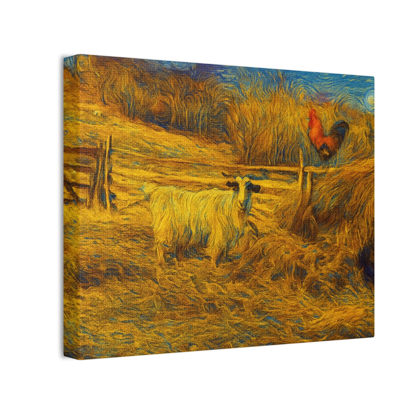 Farmhouse Canvas Wall Art - Rustic Animal Decor, Goat and Rooster Painting, Country Home, Farmhouse Style, Gift for Farmers