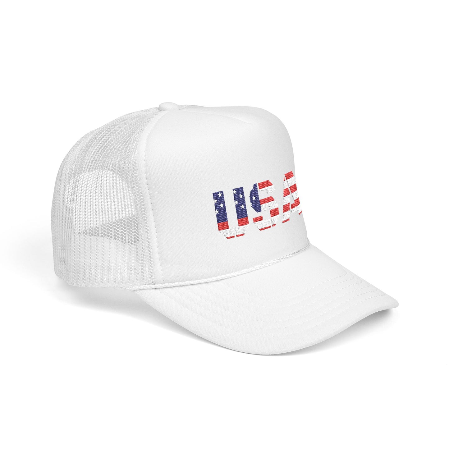 USA Flag Embroidered Foam Trucker Hat, Patriotic Cap, Red Mesh Hat, Summer Outdoor Gear, Festival Accessory, July 4th Gift