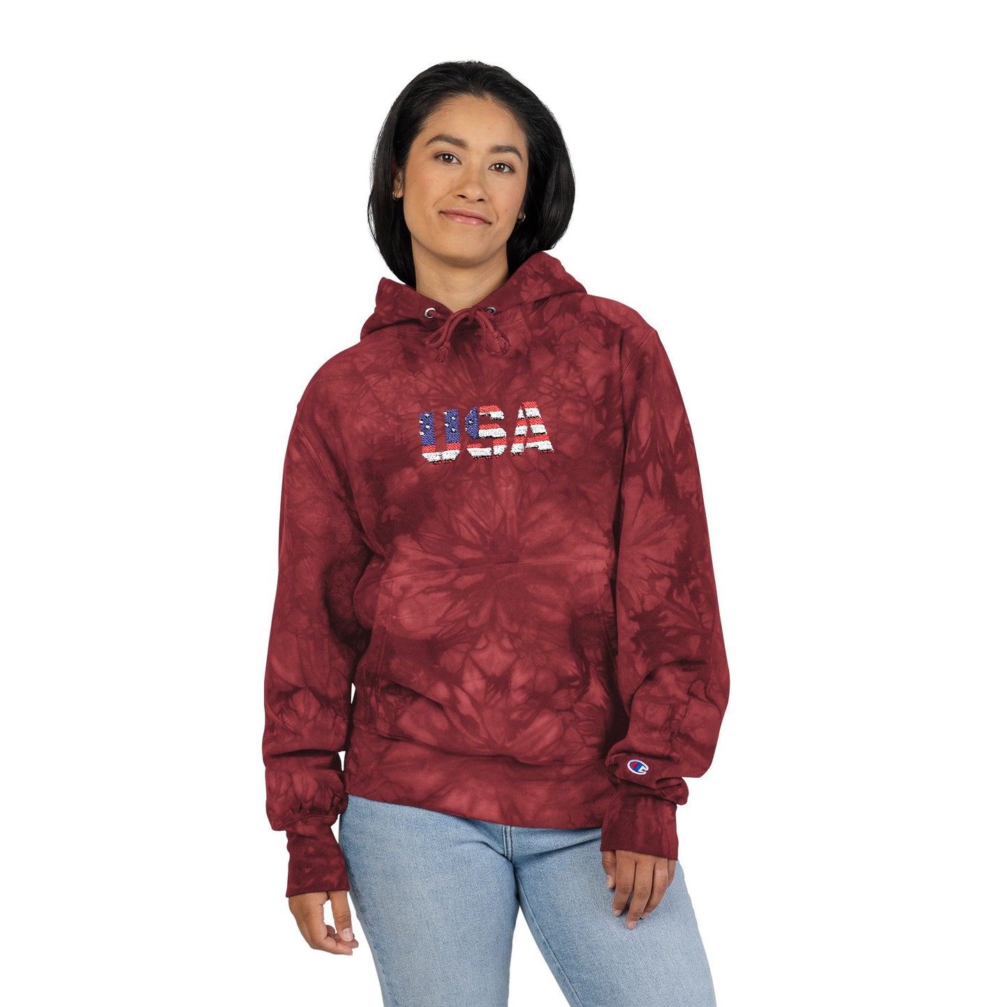 Champion Tie-Dye Hoodie - USA Embroidery, Unisex Hoodie, Trendy Casual Wear, Gift for Him, Outdoor Jacket