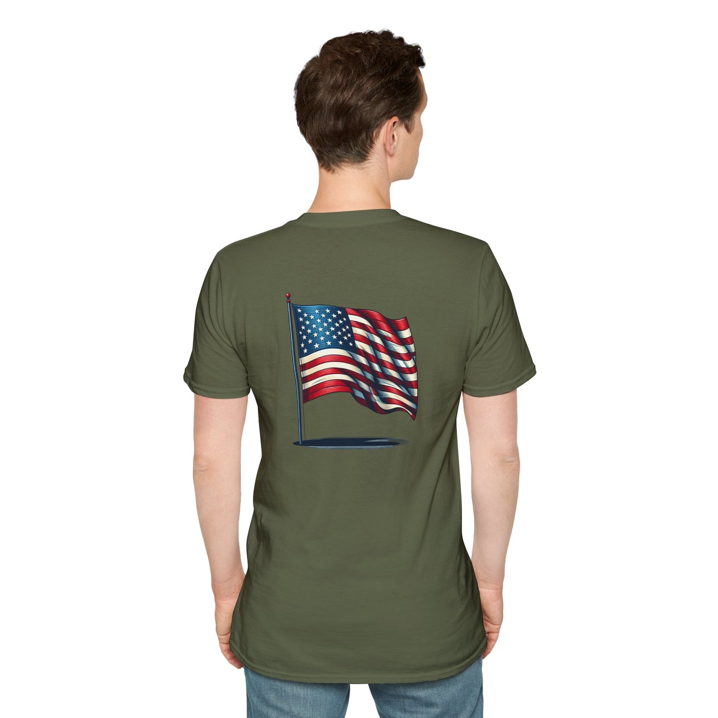 Patriotic Unisex Softstyle T-Shirt, American Flag Tee, USA Pride Shirt, Perfect for Independence Day, Casual Wear