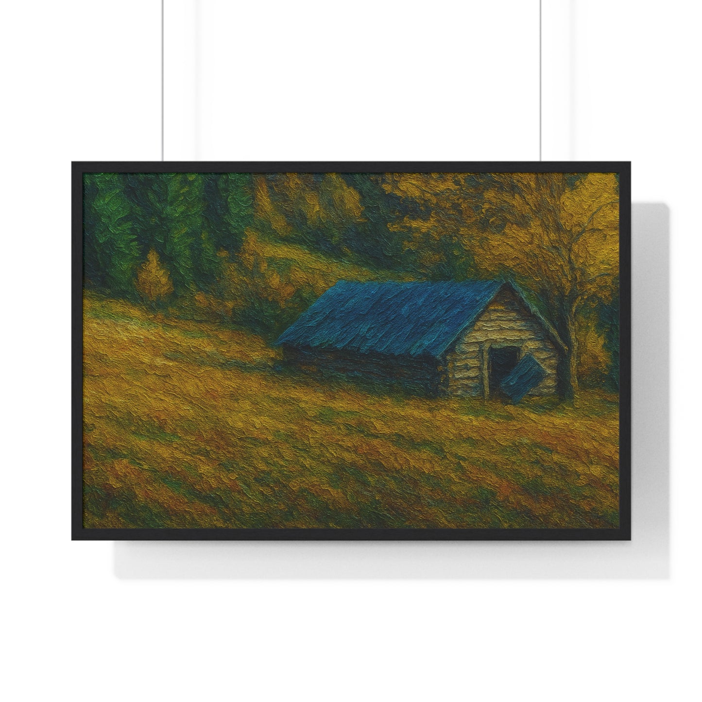 Rustic Cabin Framed Poster, Nature Wall Art, Cozy Home Decor, Gift for Farmhouse Lovers, Autumn Landscape Print