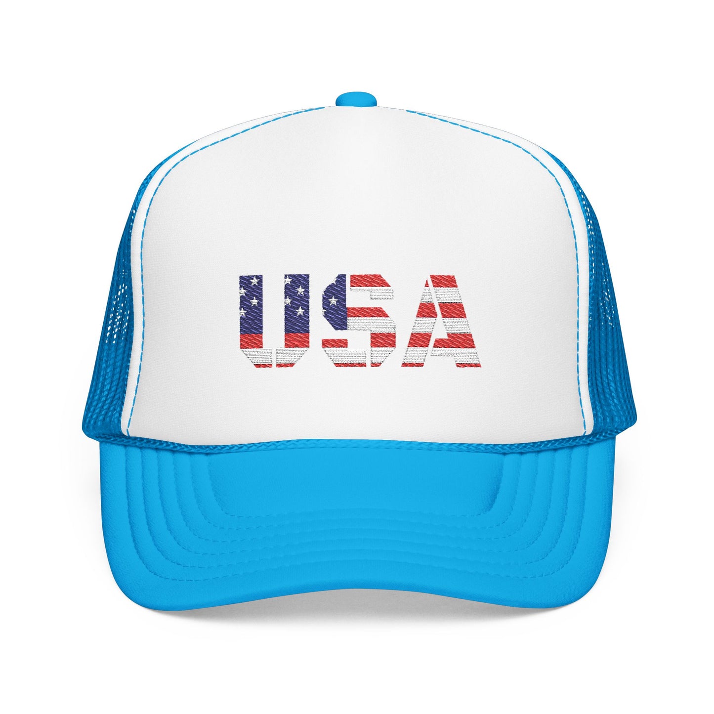 USA Flag Embroidered Foam Trucker Hat, Patriotic Cap, Red Mesh Hat, Summer Outdoor Gear, Festival Accessory, July 4th Gift