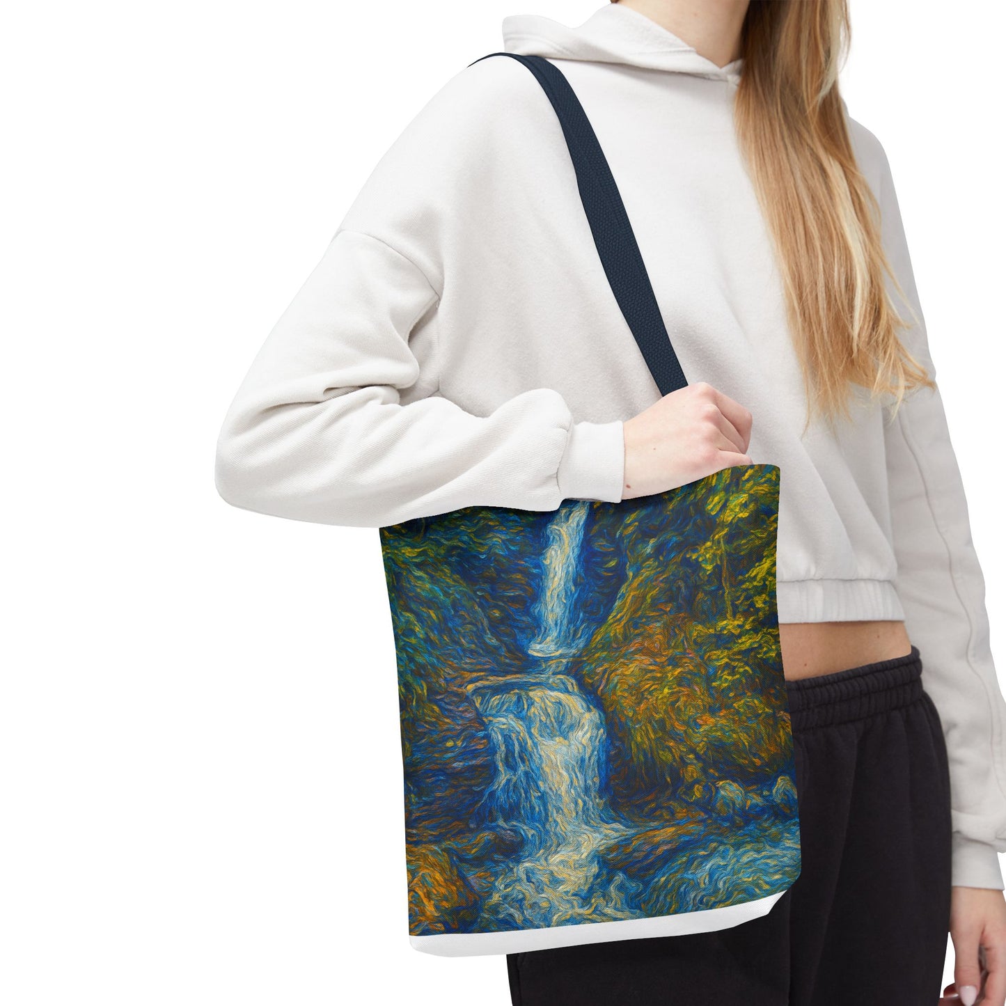 Nature-Inspired Tote Bag, Artistic Eco-Friendly Shopper, Waterfall Design, Reusable Market Bag, Gift for Nature Lovers
