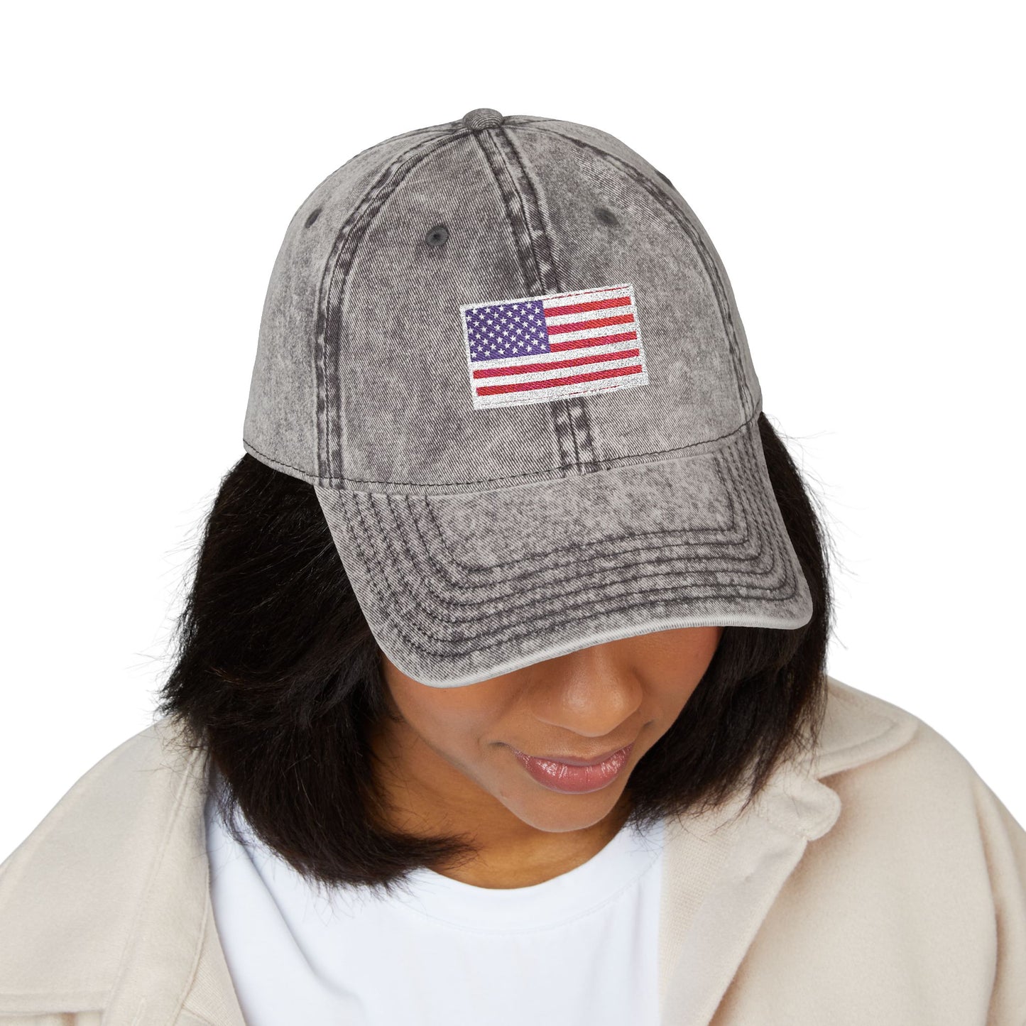 Embroidered Vintage Cap with USA Flag Design