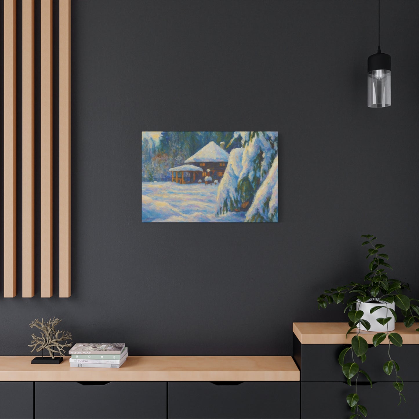 Winter Landscape Canvas Wall Art, Cozy Home Decor, Christmas Gift, Seasonal Artwork, Impressionist Style