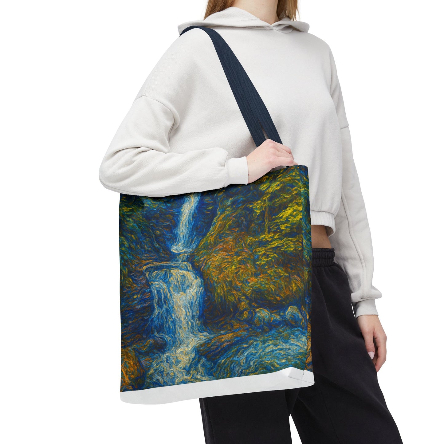 Nature-Inspired Tote Bag, Artistic Eco-Friendly Shopper, Waterfall Design, Reusable Market Bag, Gift for Nature Lovers