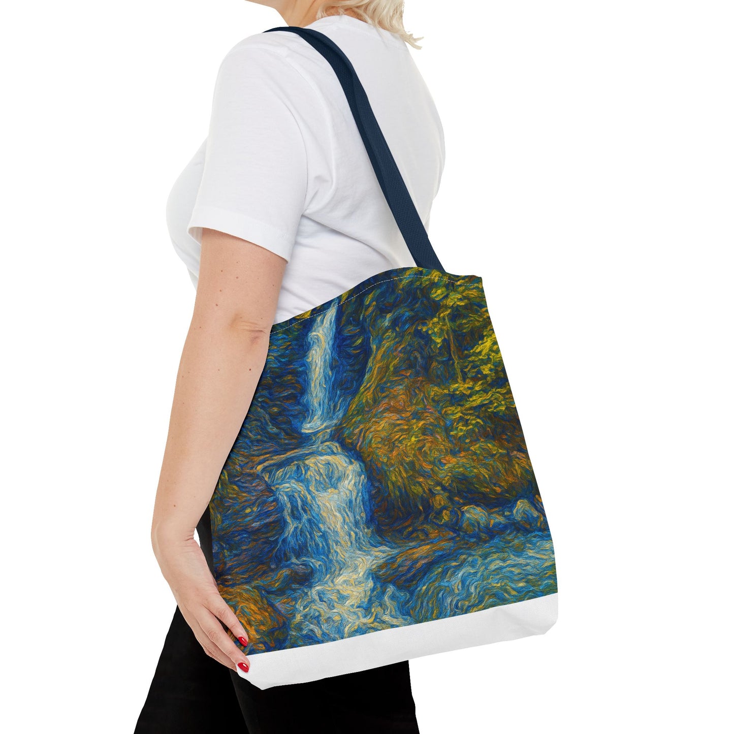 Nature-Inspired Tote Bag, Artistic Eco-Friendly Shopper, Waterfall Design, Reusable Market Bag, Gift for Nature Lovers