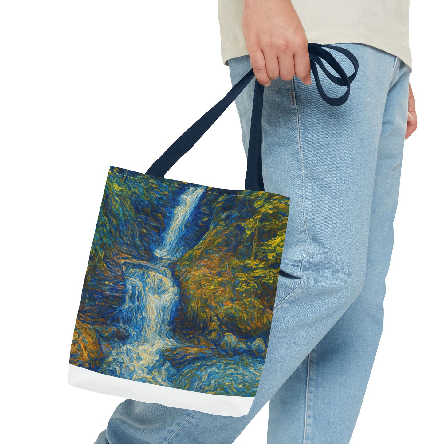 Nature-Inspired Tote Bag, Artistic Eco-Friendly Shopper, Waterfall Design, Reusable Market Bag, Gift for Nature Lovers