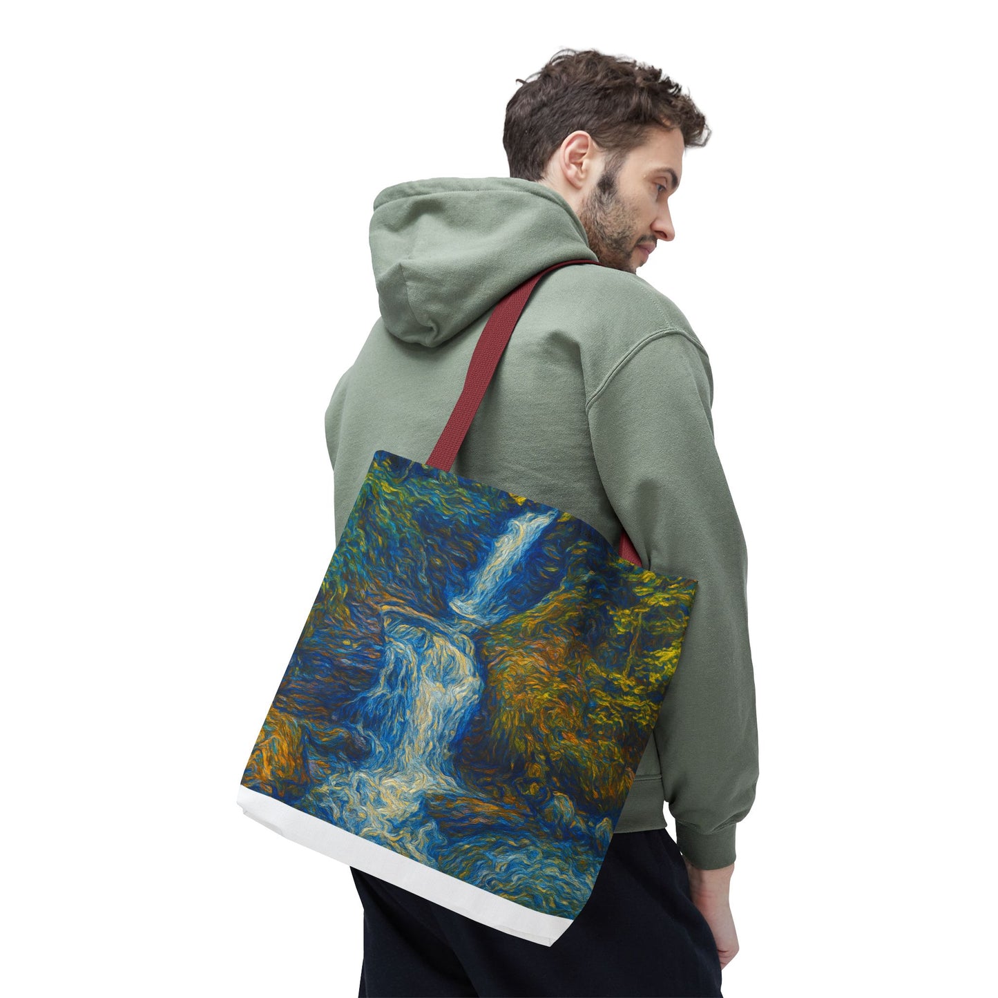 Nature-Inspired Tote Bag, Artistic Eco-Friendly Shopper, Waterfall Design, Reusable Market Bag, Gift for Nature Lovers