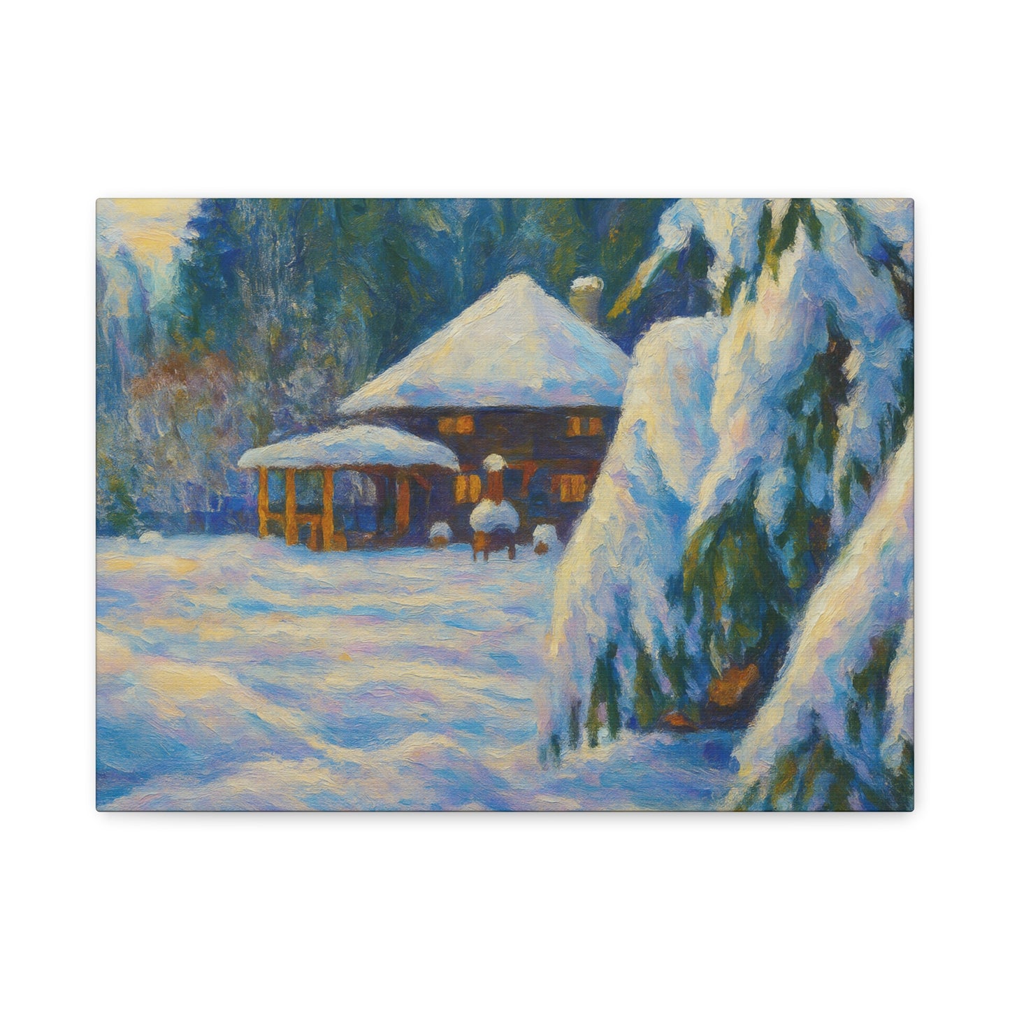 Winter Landscape Canvas Wall Art, Cozy Home Decor, Christmas Gift, Seasonal Artwork, Impressionist Style