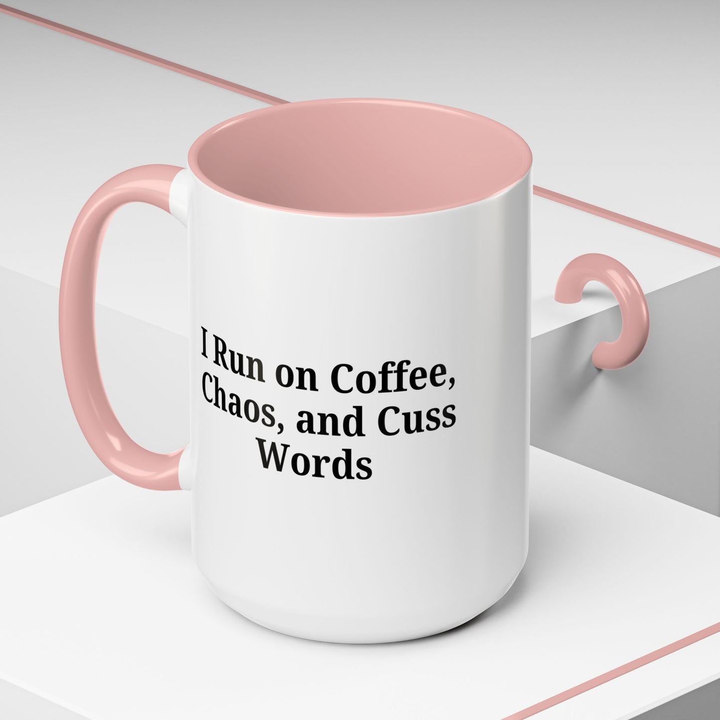 Funny Black Accent Coffee Mug - "I Run on Coffee, Chaos, and Cuss Words" - Ideal Gift for Coffee Lovers