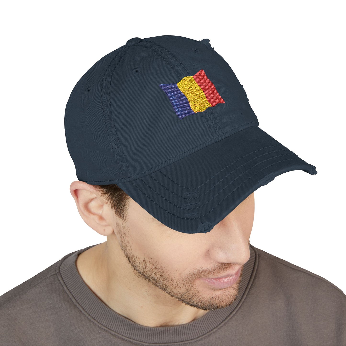 Embroidered Distressed Romanian Flag Dad Hat | Casual Cap for Everyday Style, Perfect Gift for Dad, Summer Outings, Festivals, Family Events
