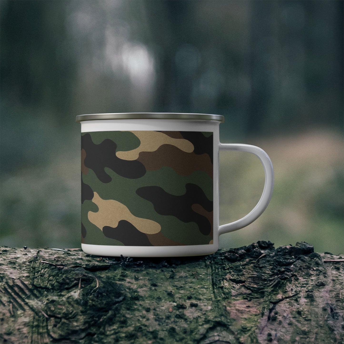 Camouflage Enamel Camping Mug - Adventure Gear, Outdoor Enthusiast Gift, Hiking Accessories, Travel Mug, Rustic Home Decor