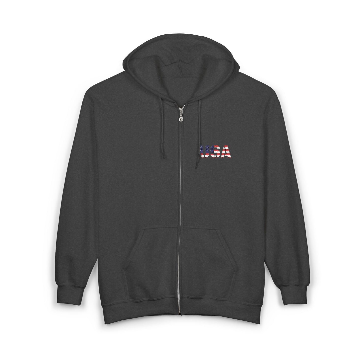 USA Flag Full Zip Hoodie - Unisex Sweatshirt for Independence Day, Patriotic Apparel, Casual Wear, Gifts for Veterans