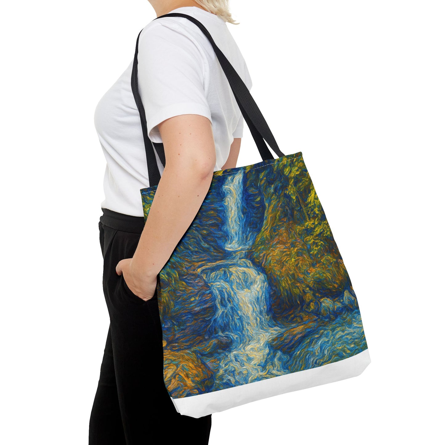 Nature-Inspired Tote Bag, Artistic Eco-Friendly Shopper, Waterfall Design, Reusable Market Bag, Gift for Nature Lovers