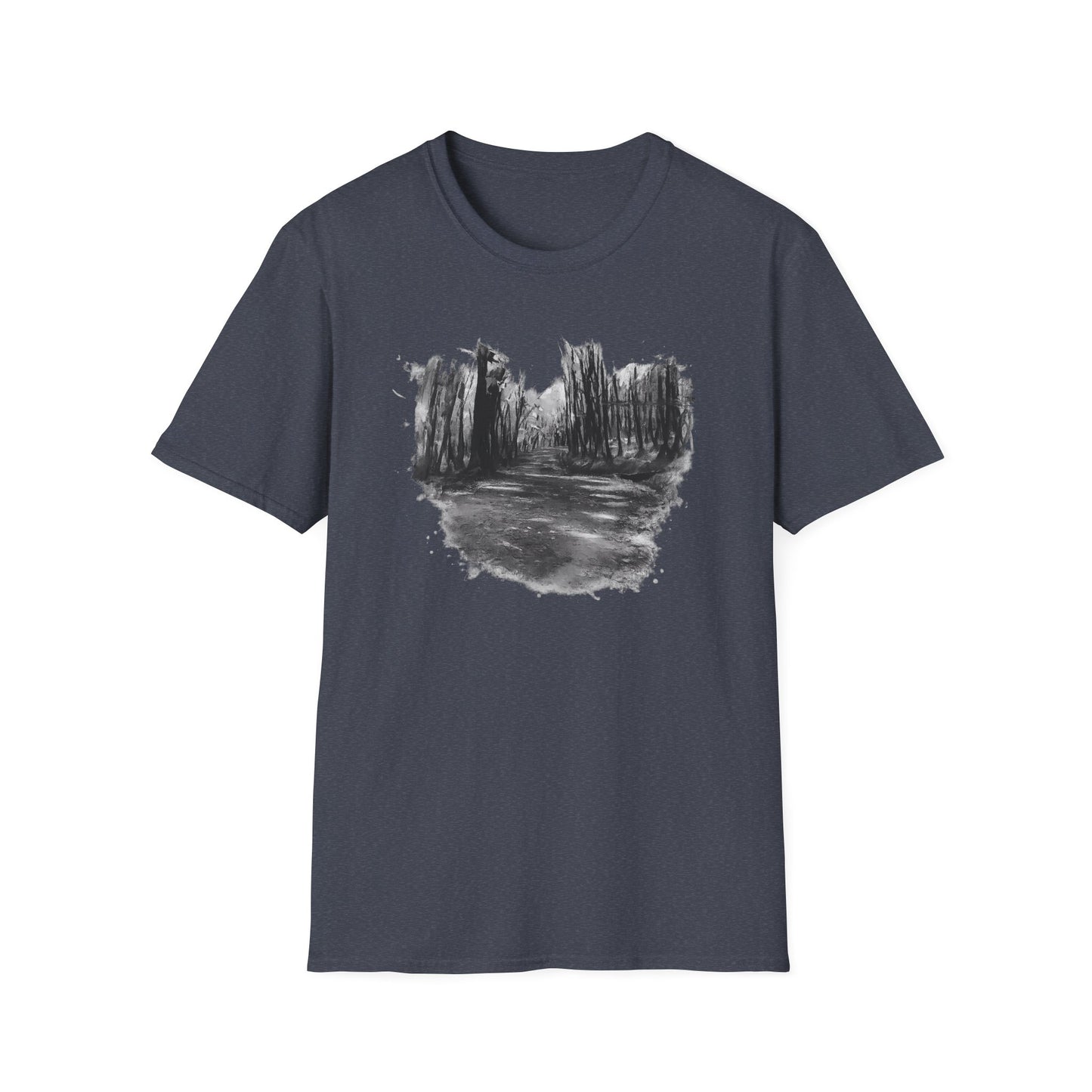 Unisex Softstyle T-Shirt with Abstract Landscape Art, Casual Wear, Gift for Art Lovers, Everyday Fashion, Nature Inspired Tee
