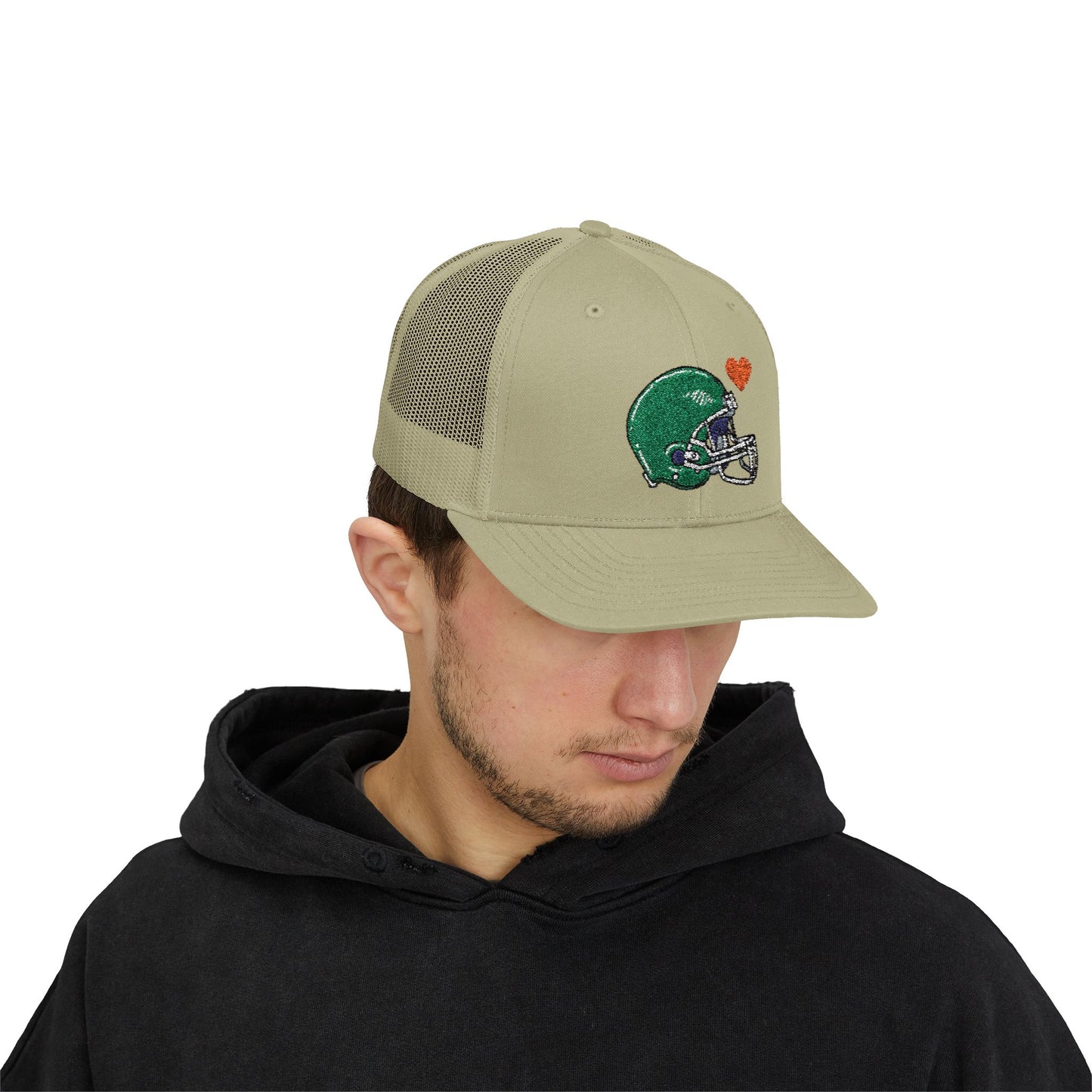 Snapback Trucker Cap with Football Heart Design - Perfect for Sports Fans, Gifts for Gamers, Casual Outings, Tailgating, and Team Spirit