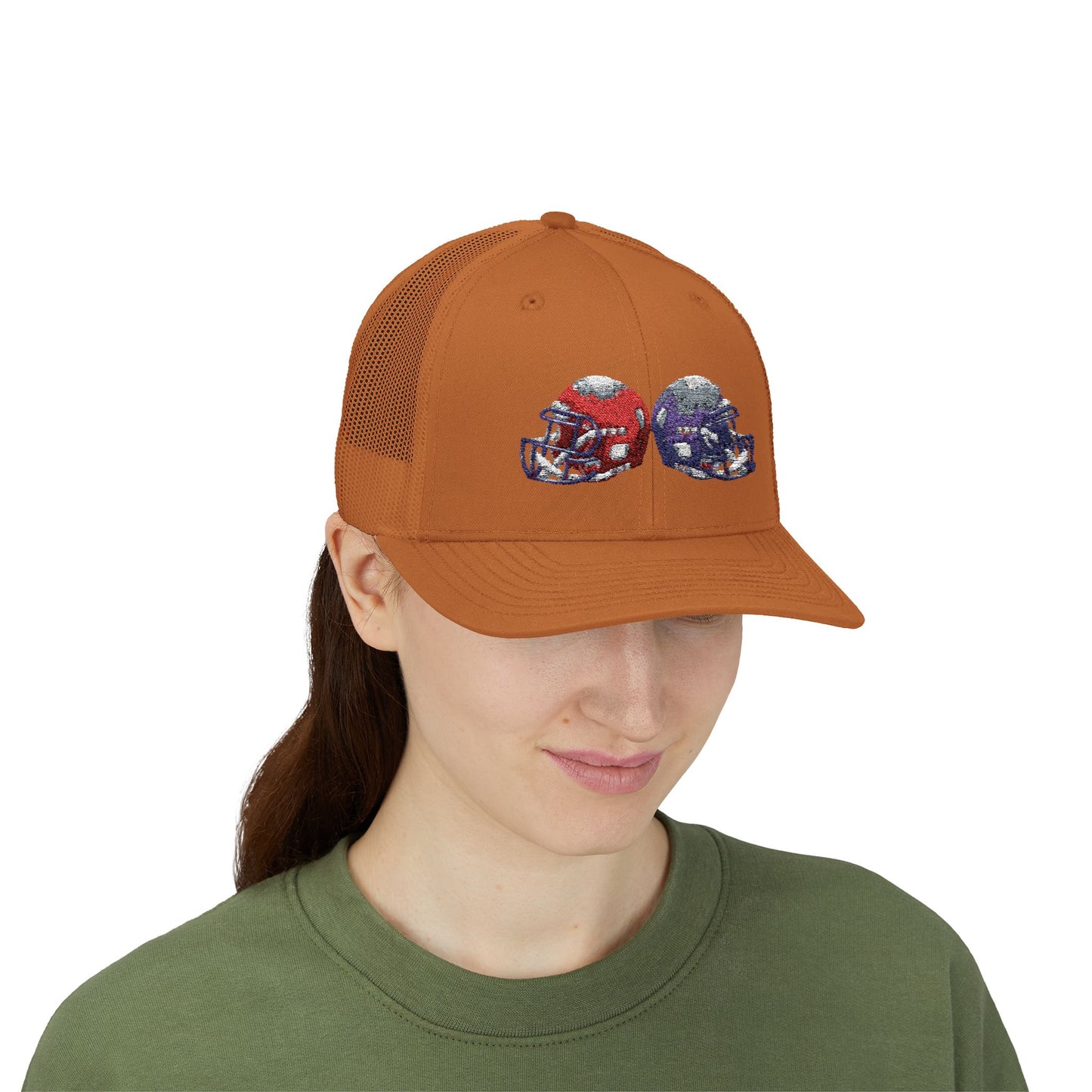 Sporty Snapback Trucker Cap with Football Helmets, Baseball Cap, Outdoor Activity Hat, Gift for Sports Fans, Team Spirit Wear
