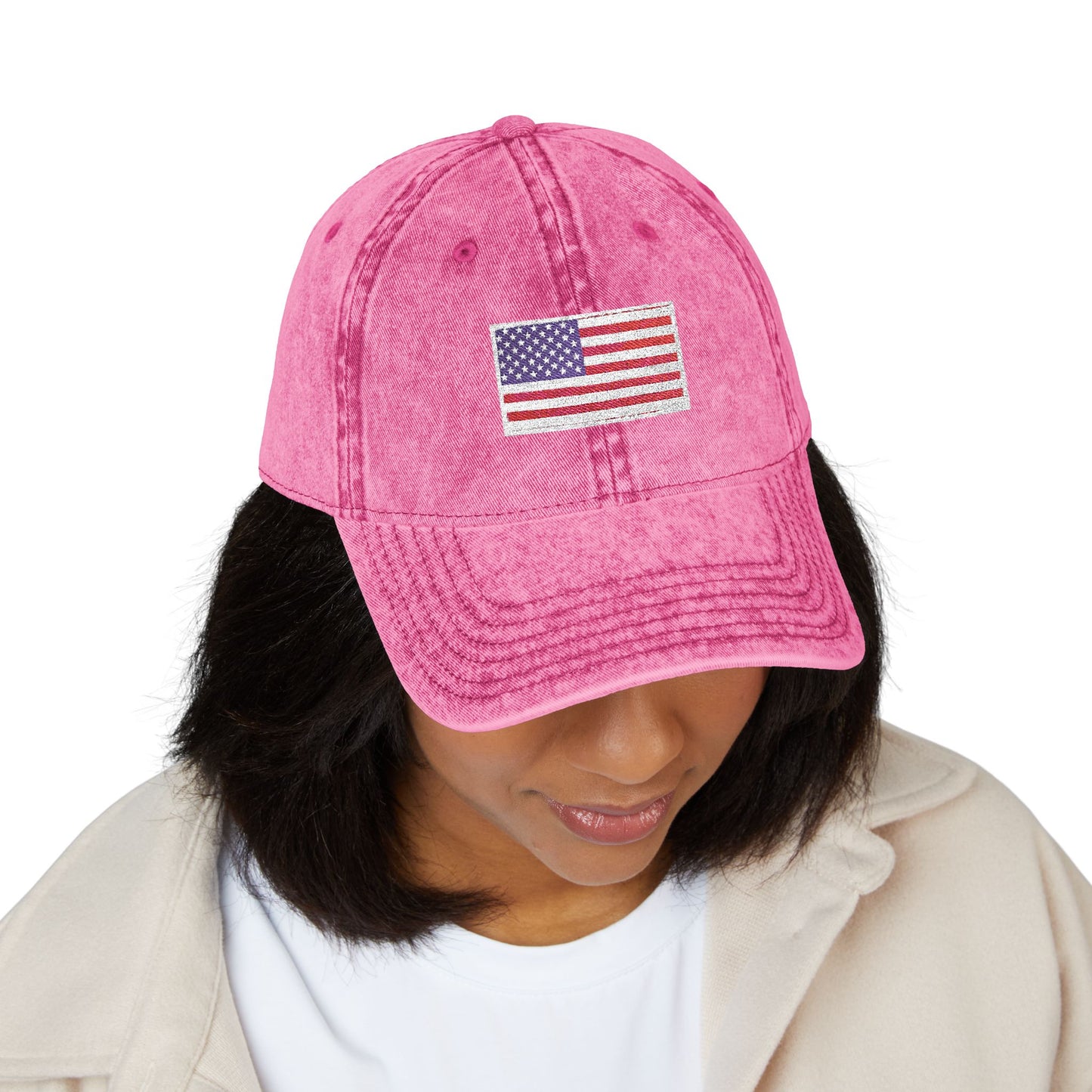 Embroidered Vintage Cap with USA Flag Design